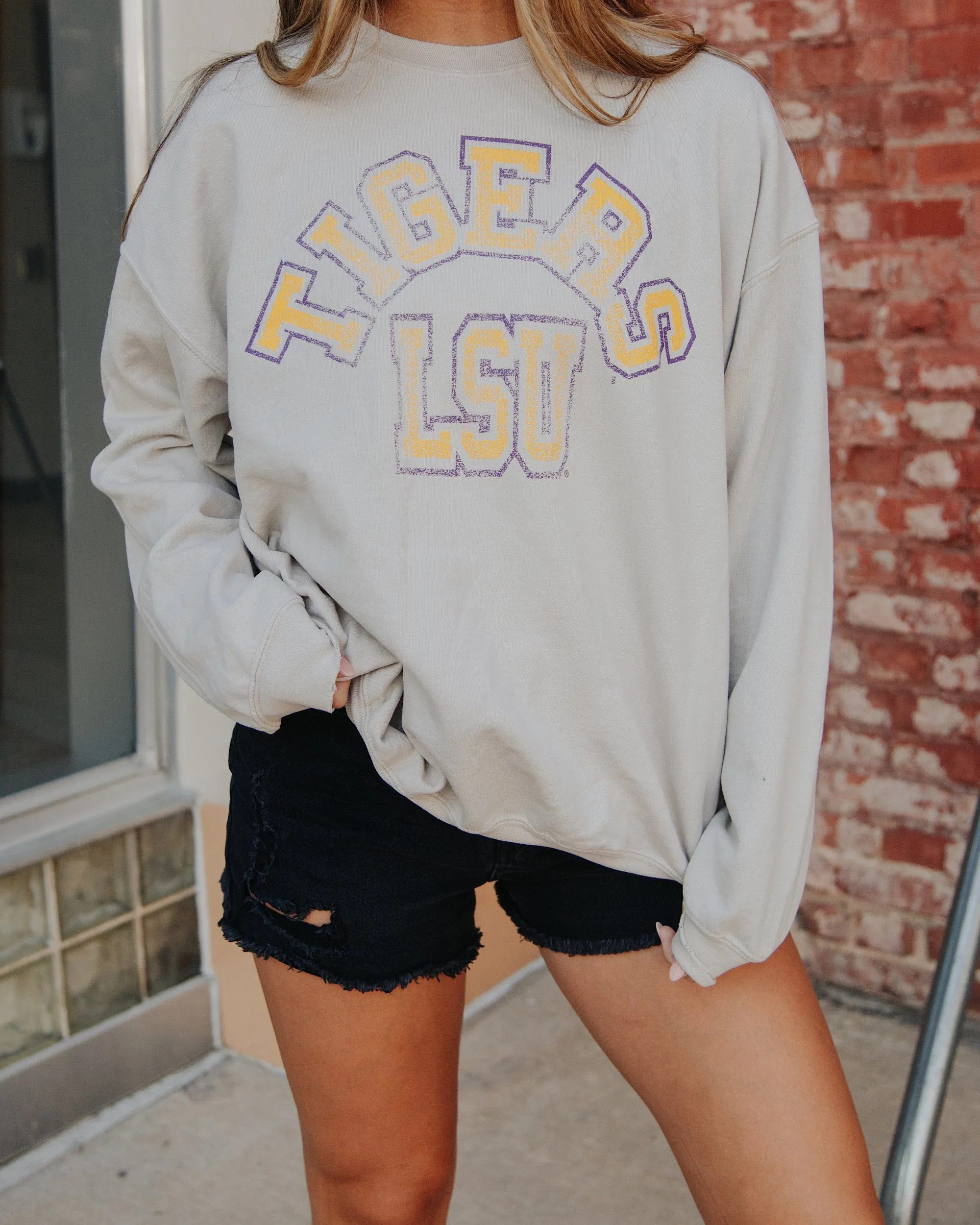 LSU Mega Arch Sand Thrifted Sweatshirt