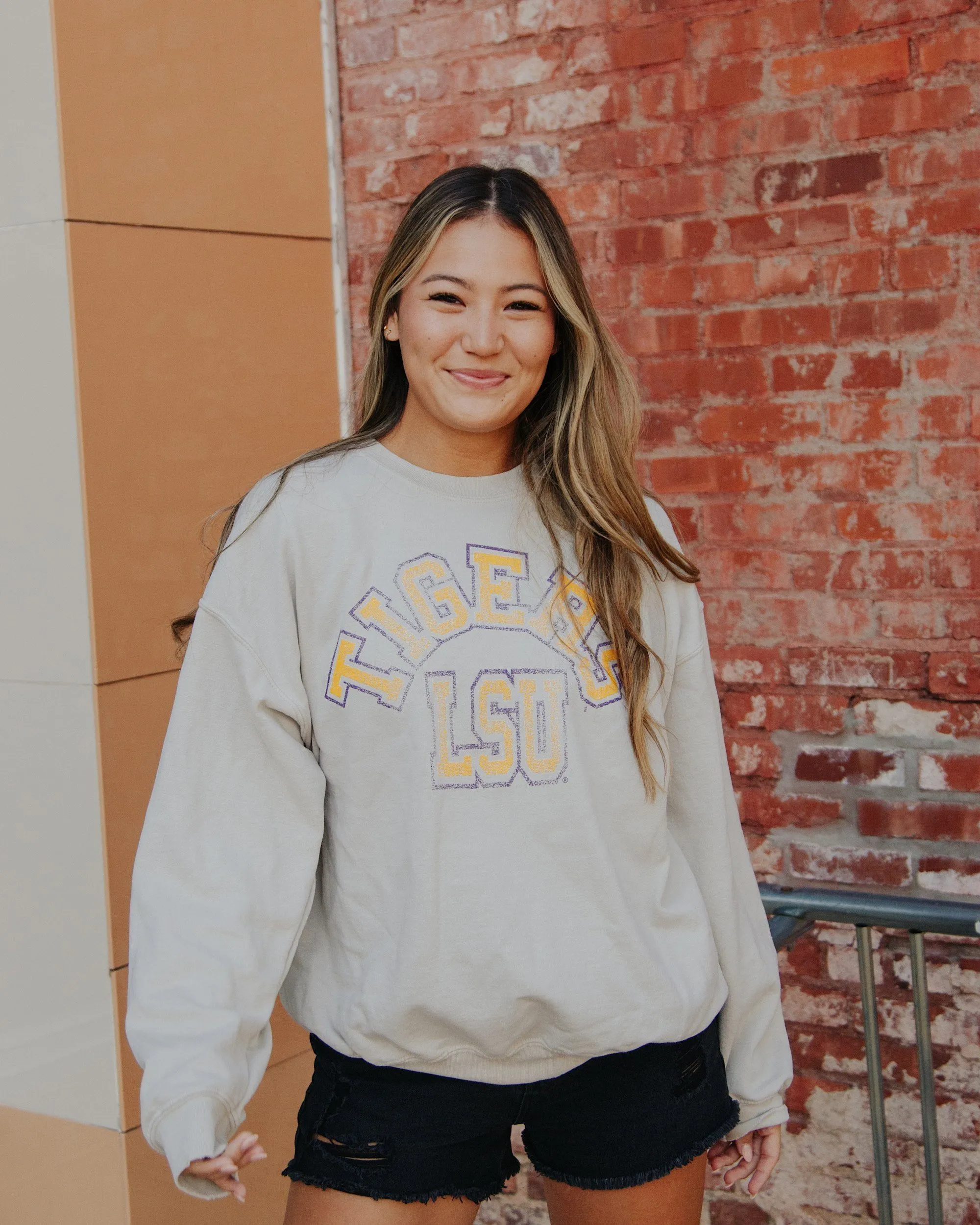 LSU Mega Arch Sand Thrifted Sweatshirt