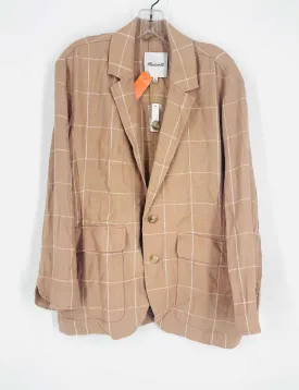 Madewell Size M Tan/White Grid Linen Blend NEW Blazer Blazer