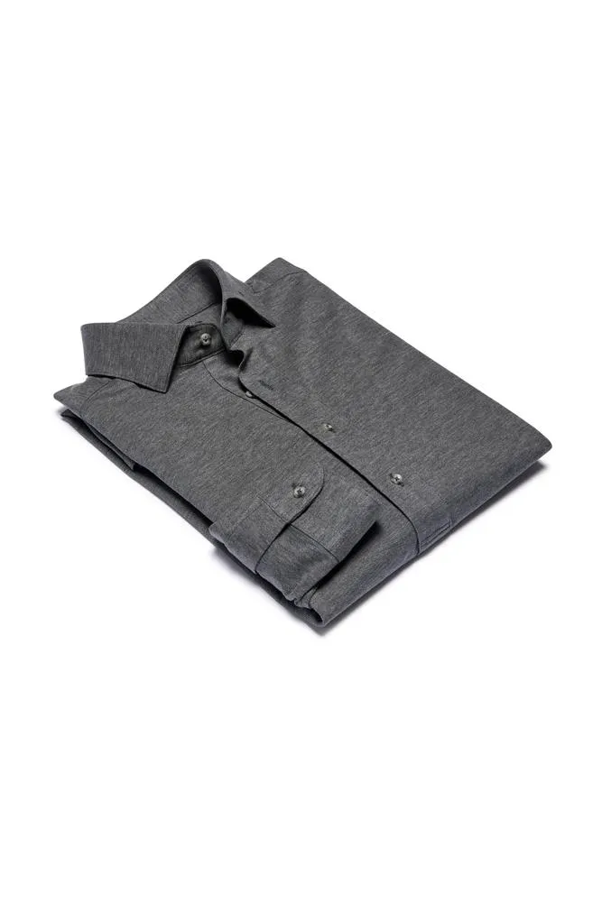 Magnus Long Sleeve Polo Shirt - Charcoal Cotton Pique