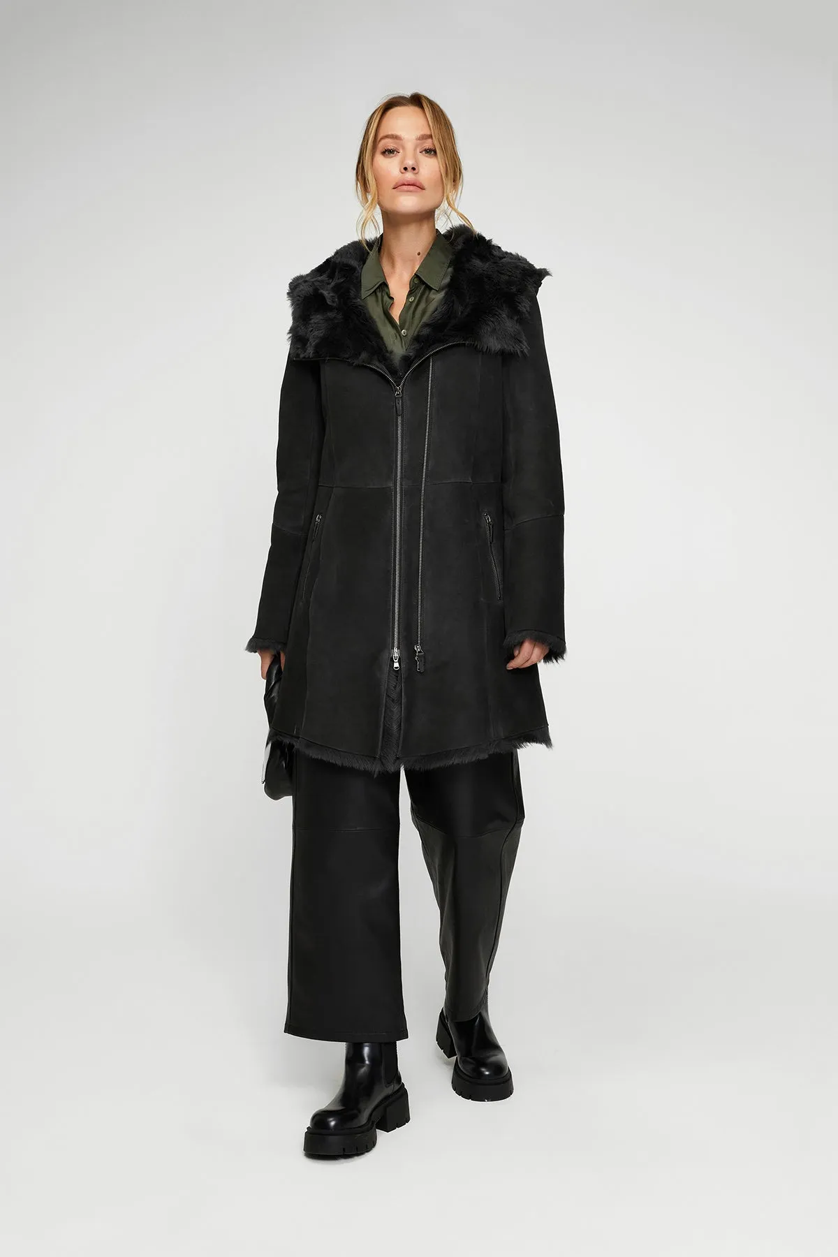 Maisie - Anthracite Shearling Coat