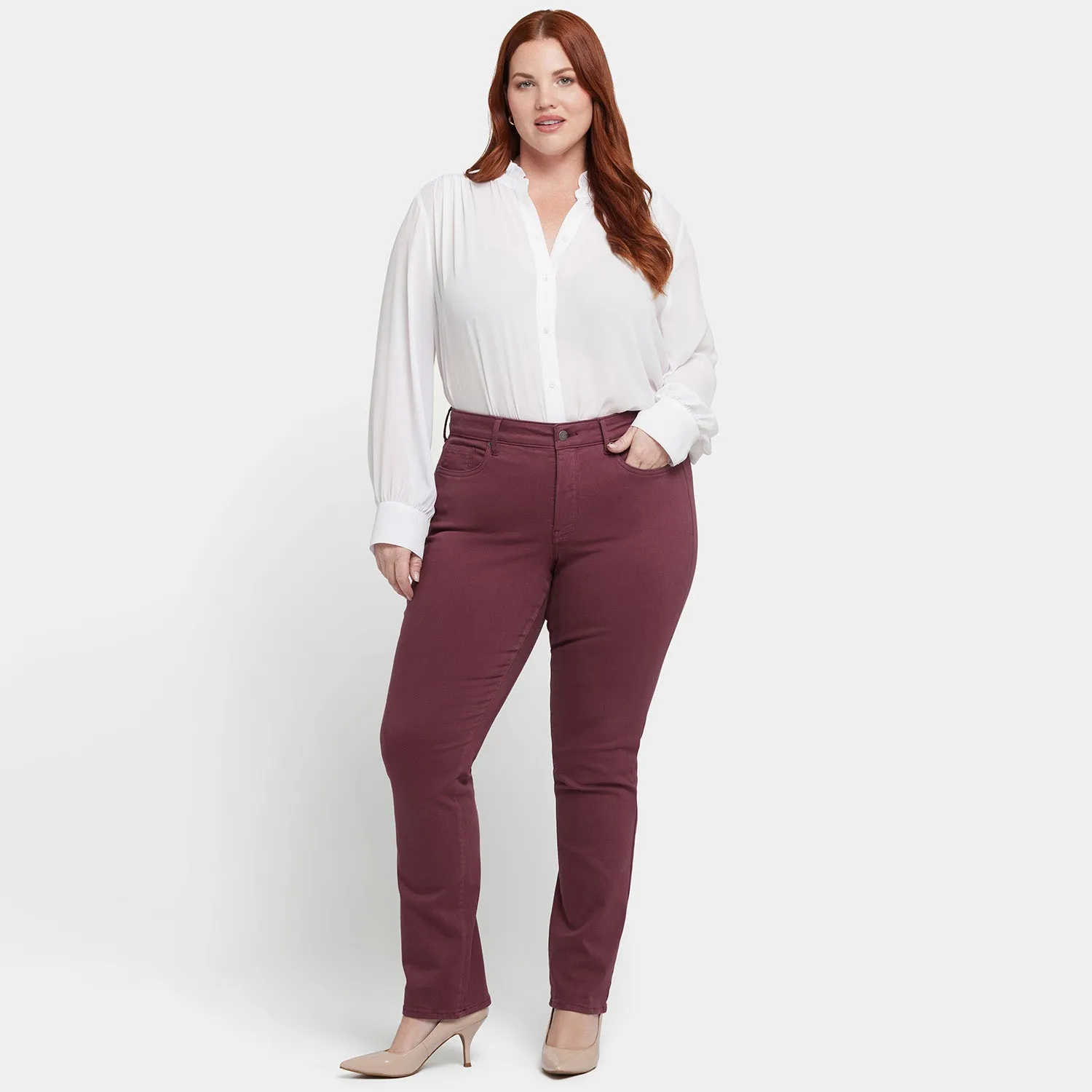 Marilyn Straight Jeans In Plus Size - Dark Cherry