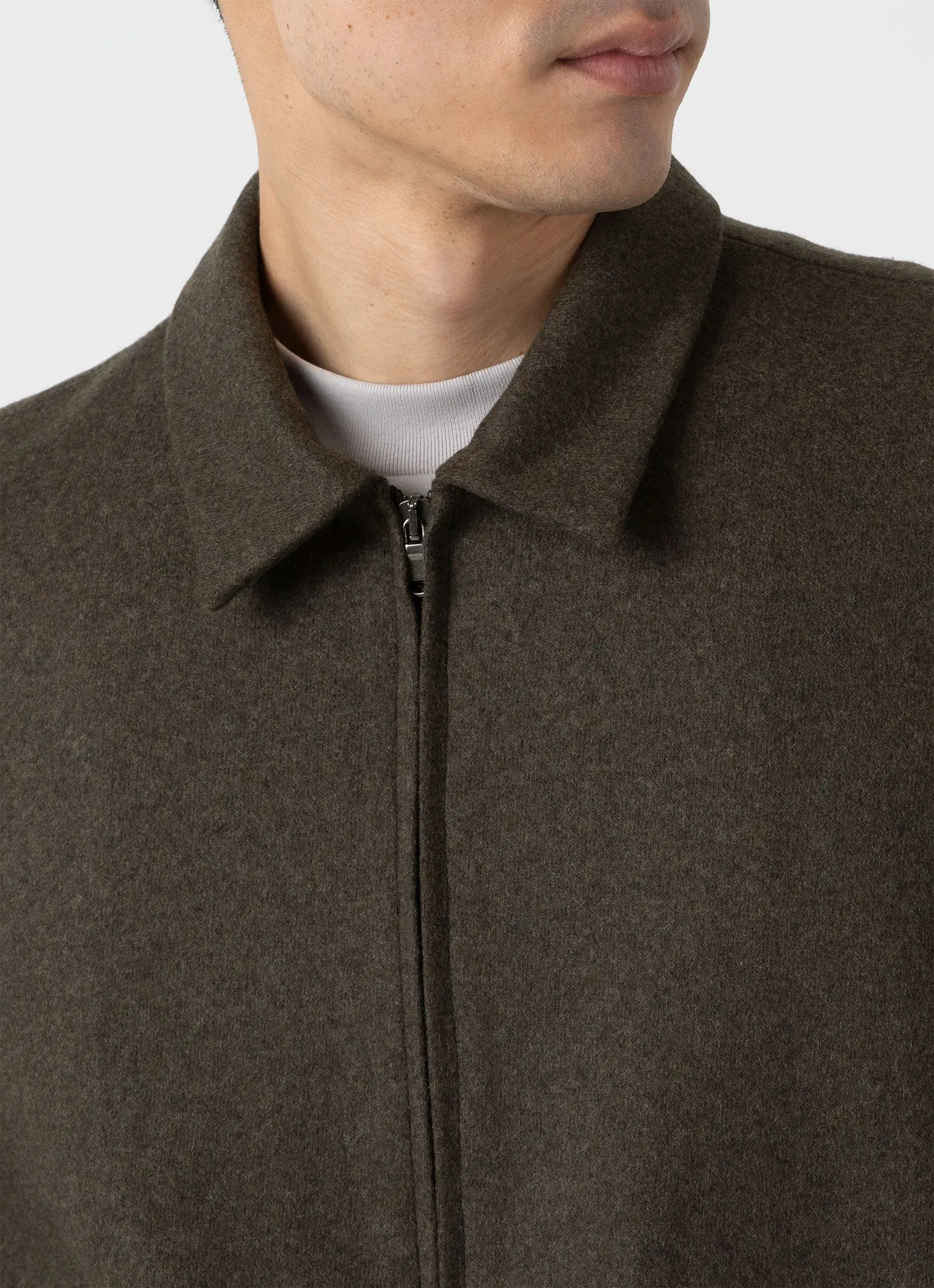 Men's Boiled Wool Zip Jacket in Dark Khaki