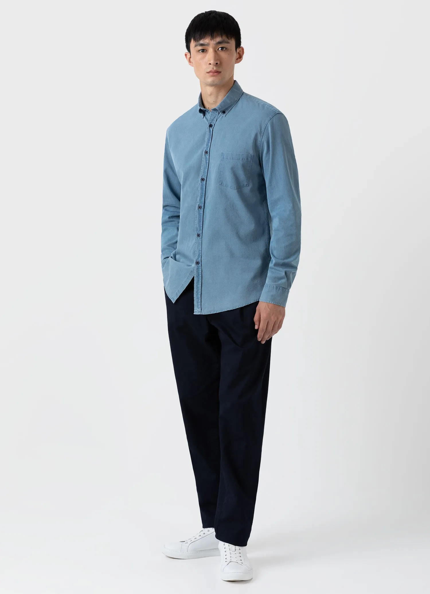 Men's Button Down Denim Shirt in Light Indigo