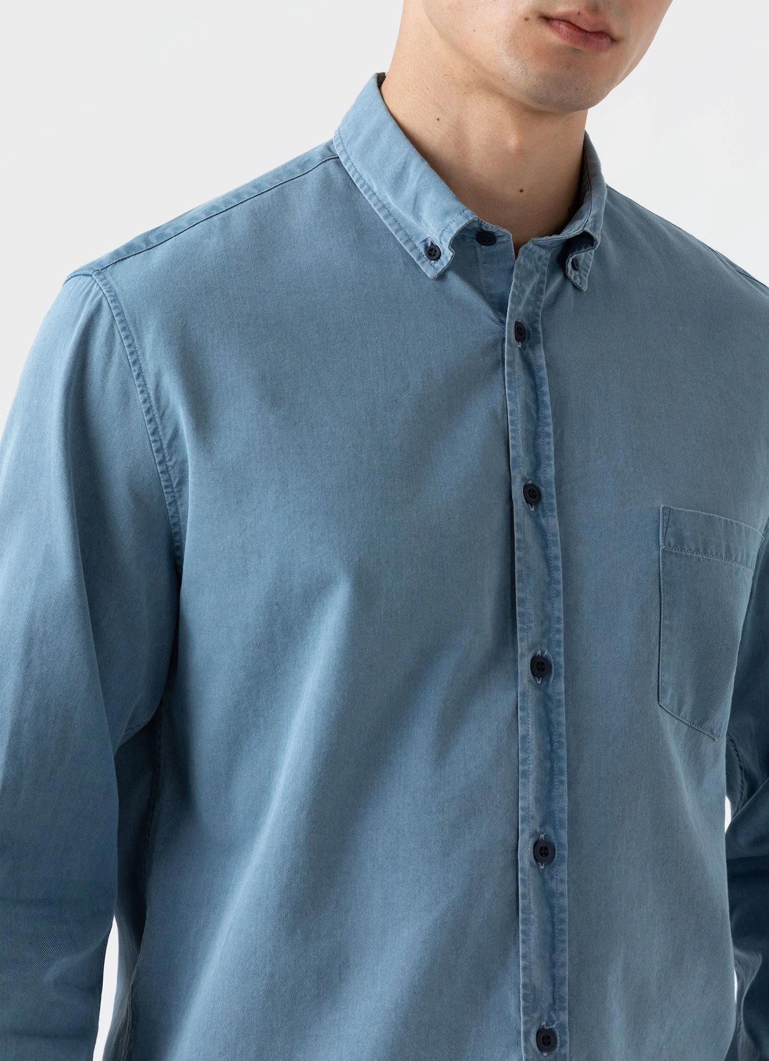 Men's Button Down Denim Shirt in Light Indigo