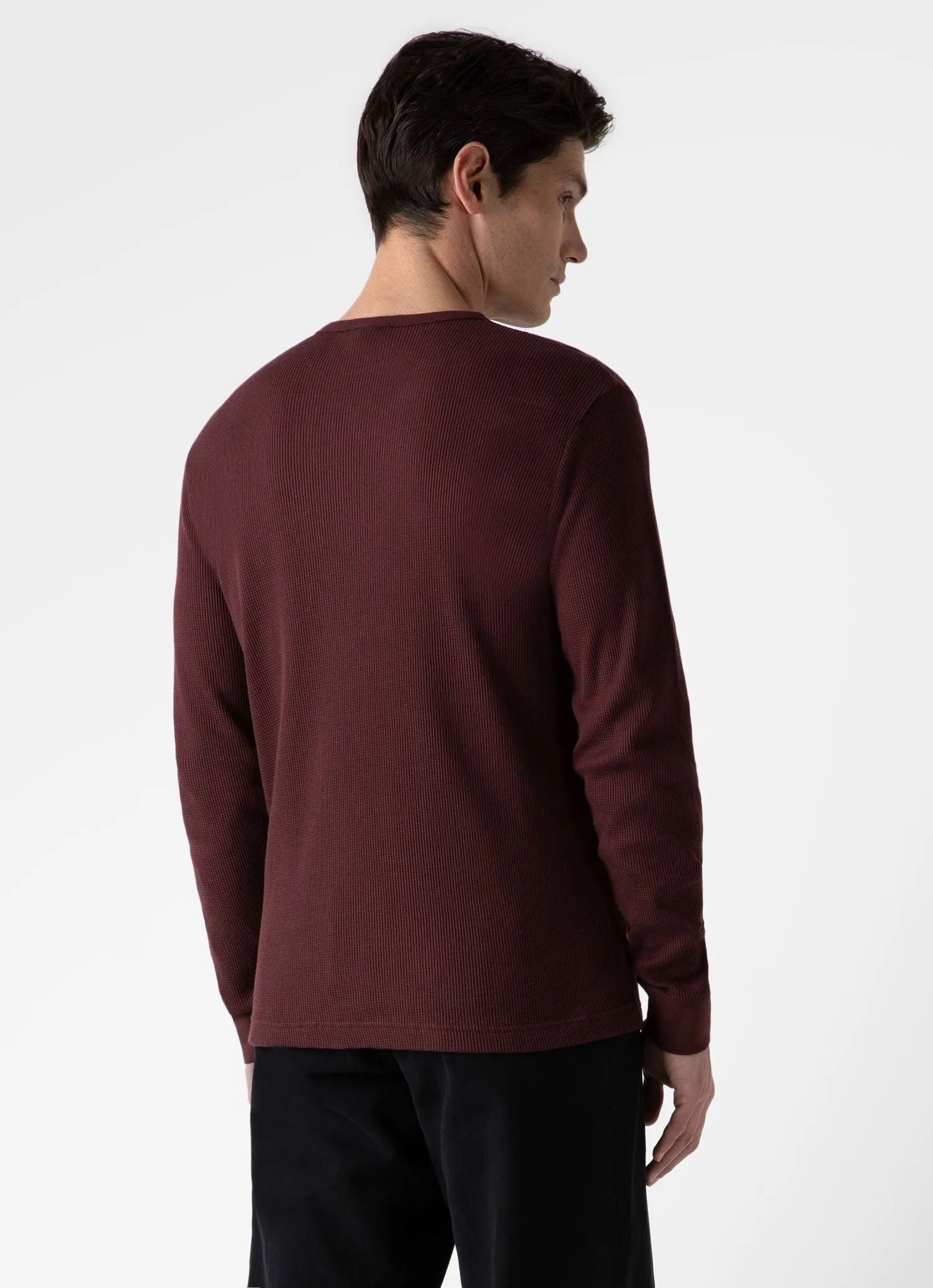 Men's Long Sleeve Waffle T-shirt in Maroon