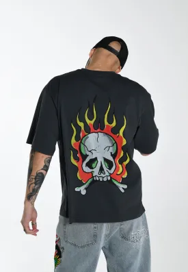 Mens Skull-Flame T-Shirt - Black