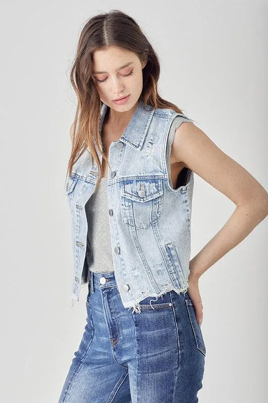 MICAH DISTRESSED DENIM CROP VEST