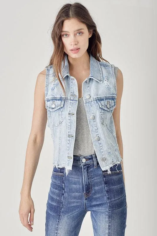 MICAH DISTRESSED DENIM CROP VEST