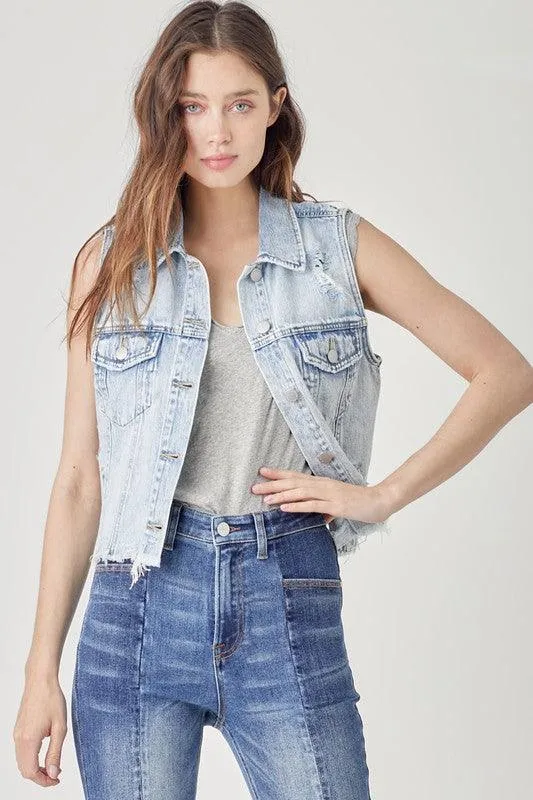 MICAH DISTRESSED DENIM CROP VEST