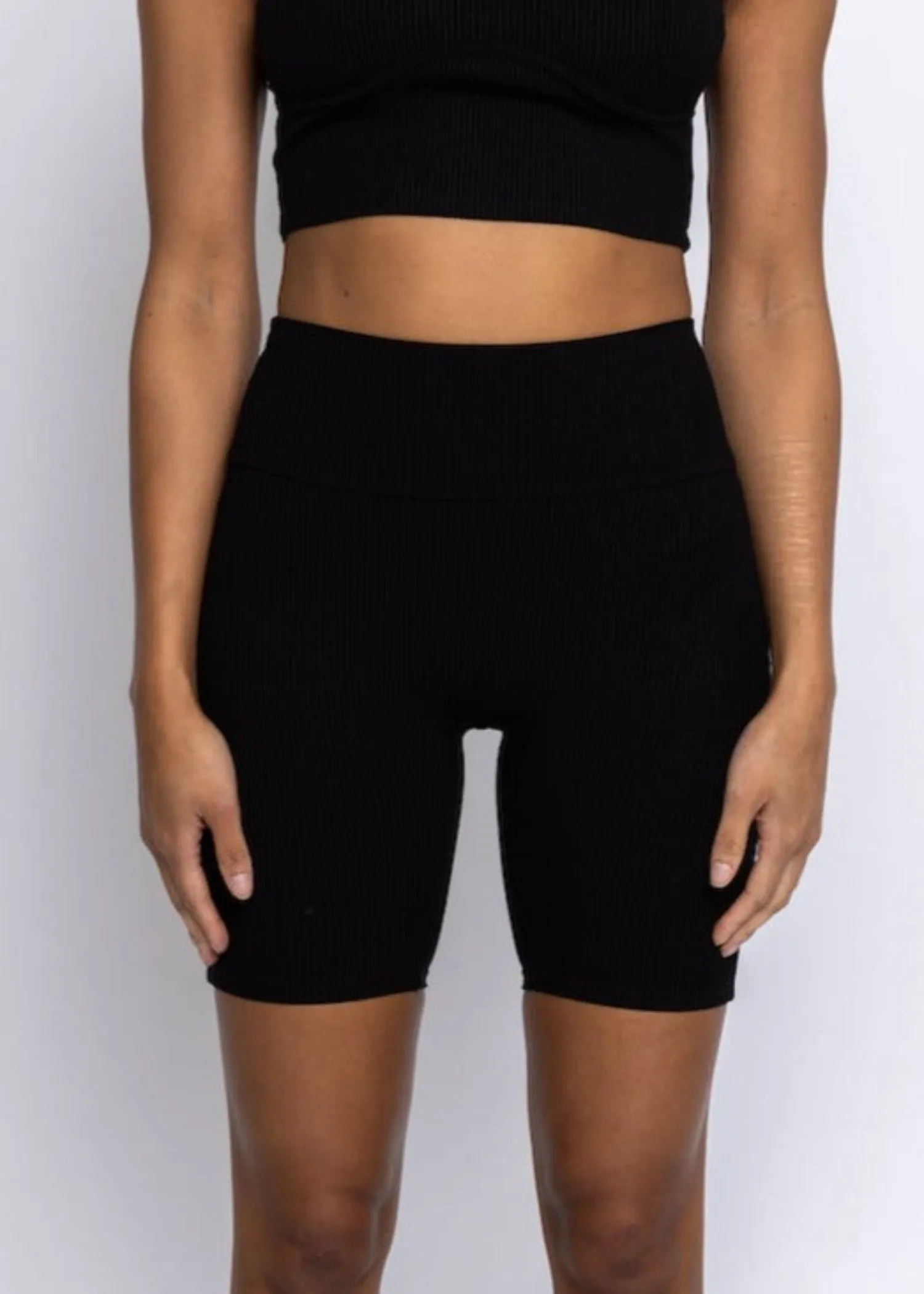 Mid City Ribbed High Waisted Biker Shorts Black