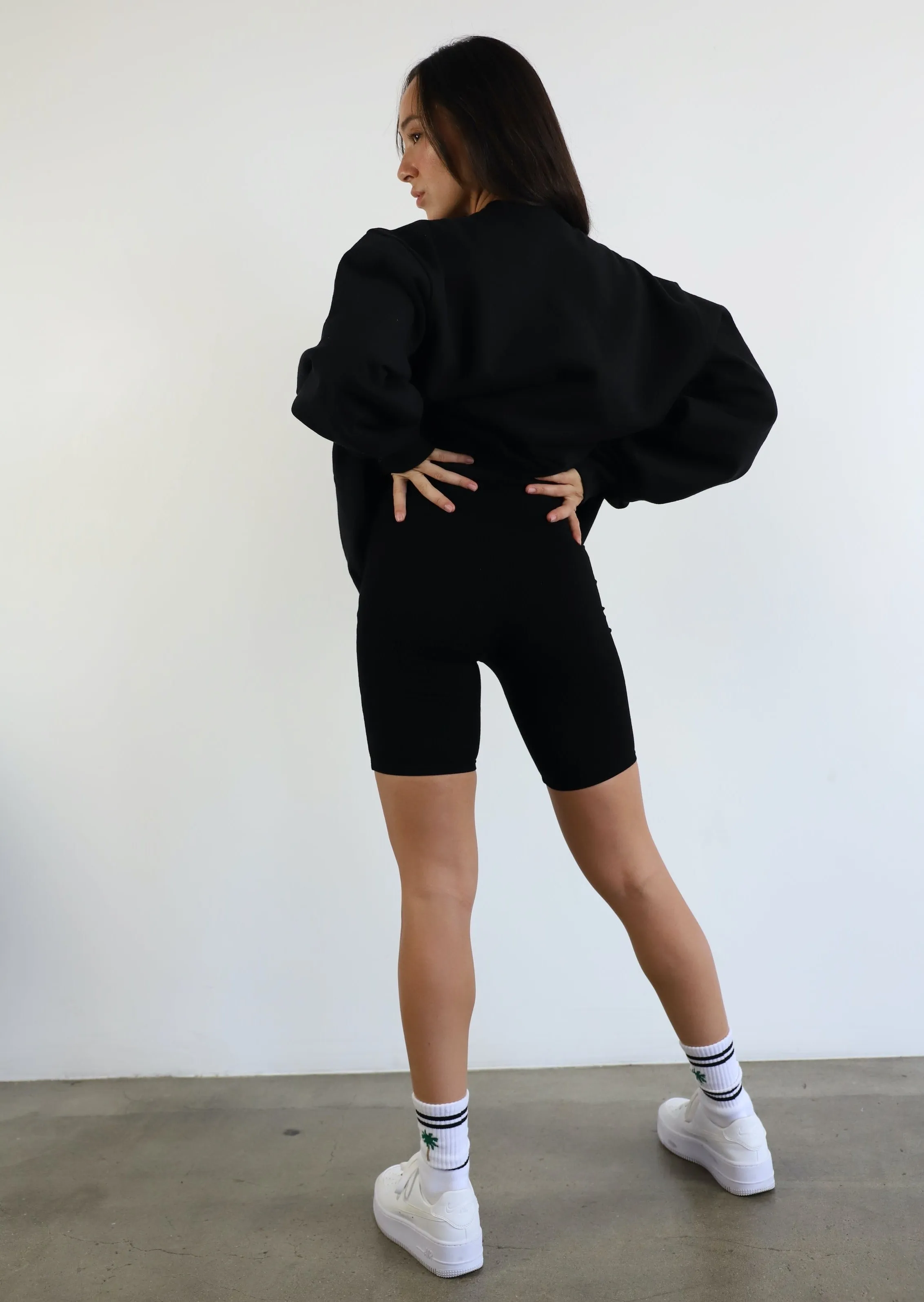 Mid City Ribbed High Waisted Biker Shorts Black