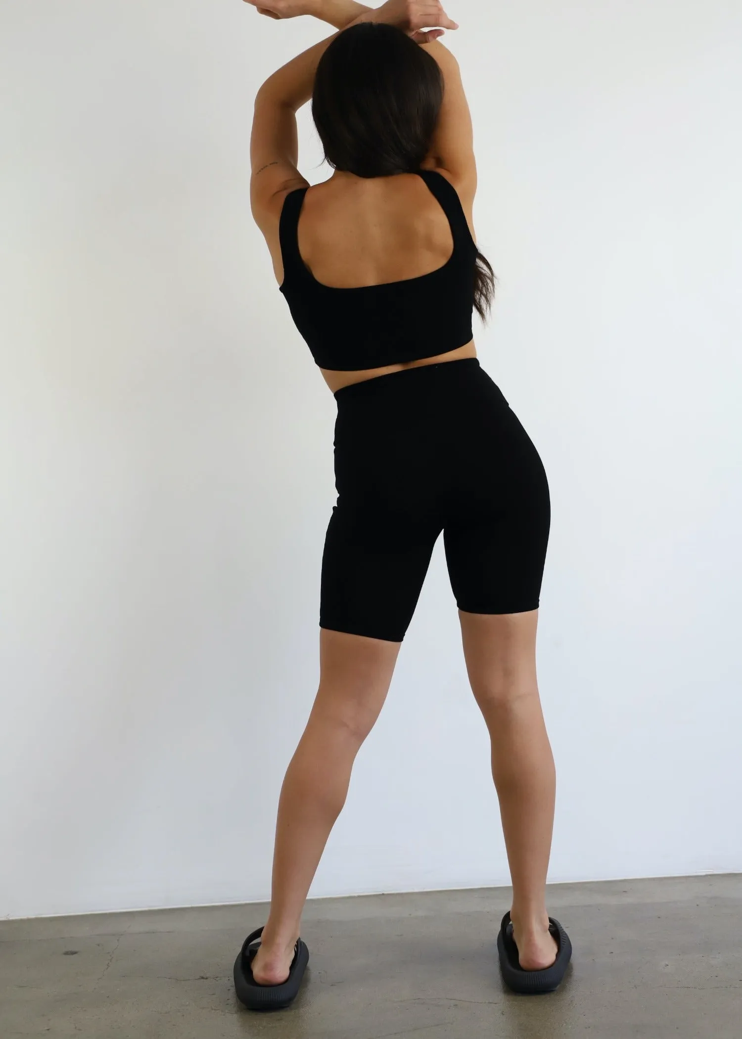 Mid City Ribbed High Waisted Biker Shorts Black