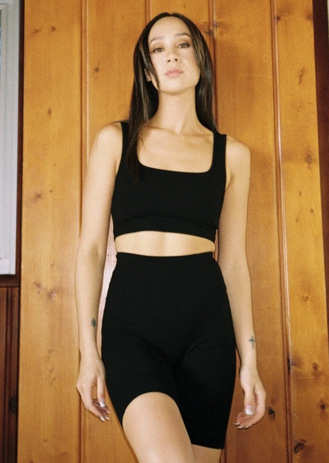 Mid City Ribbed High Waisted Biker Shorts Black