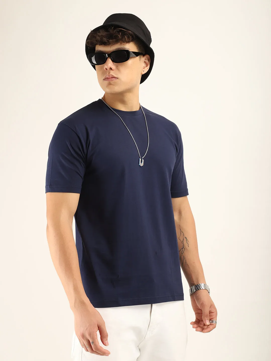 Navy Cotton Slim Fit T-Shirt