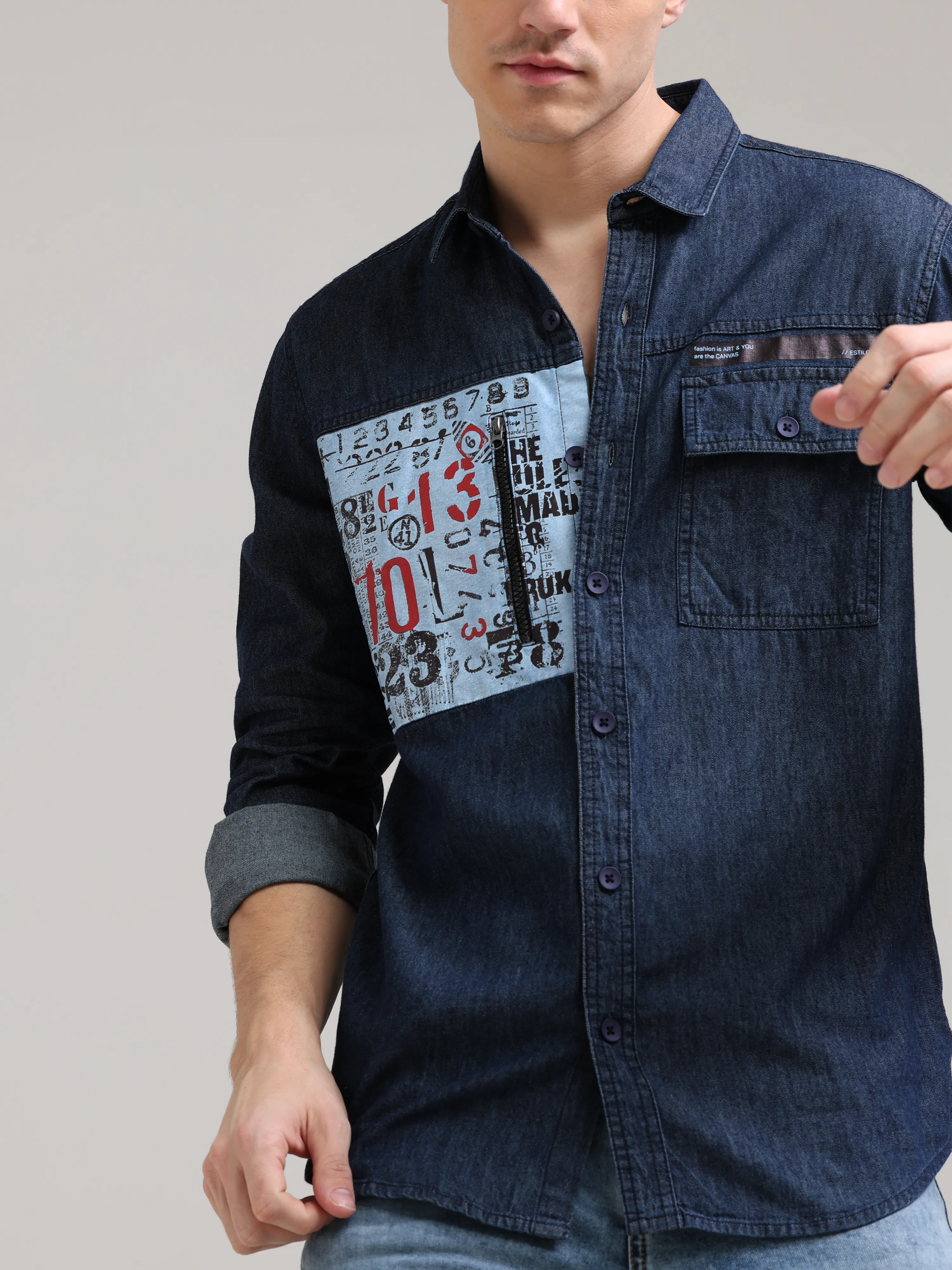 Navy Denim Double Pocket Shirt