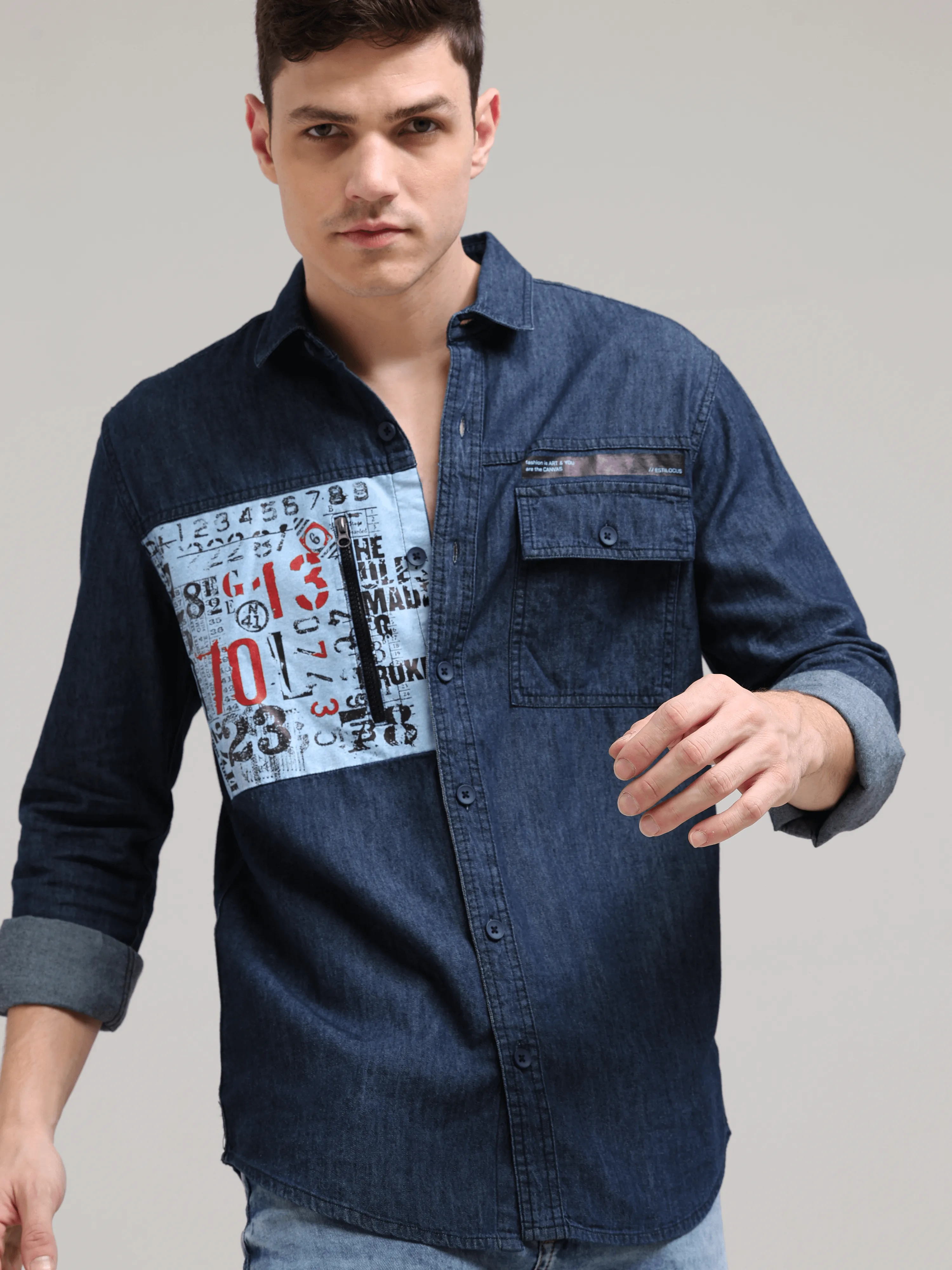 Navy Denim Double Pocket Shirt