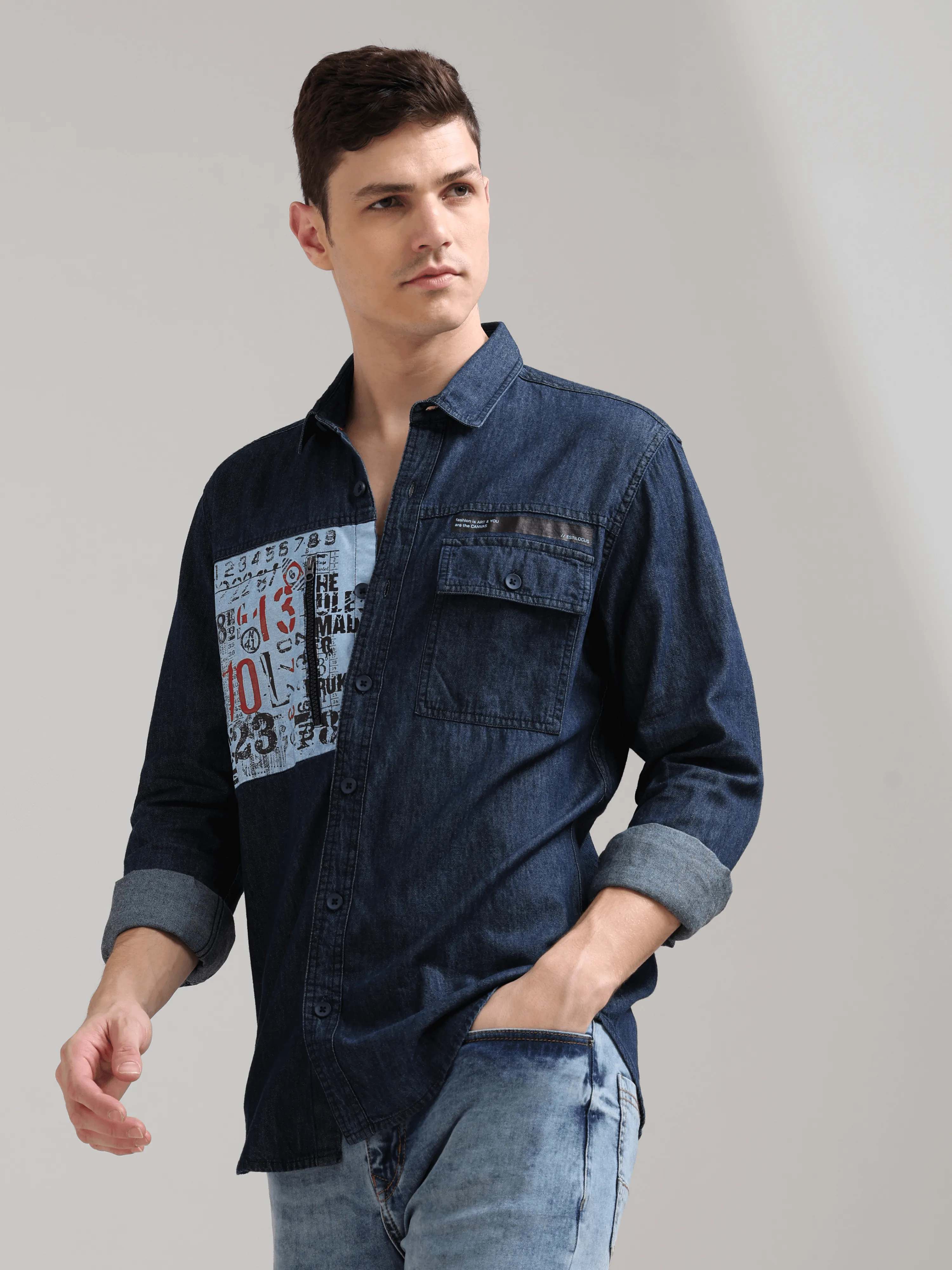 Navy Denim Double Pocket Shirt