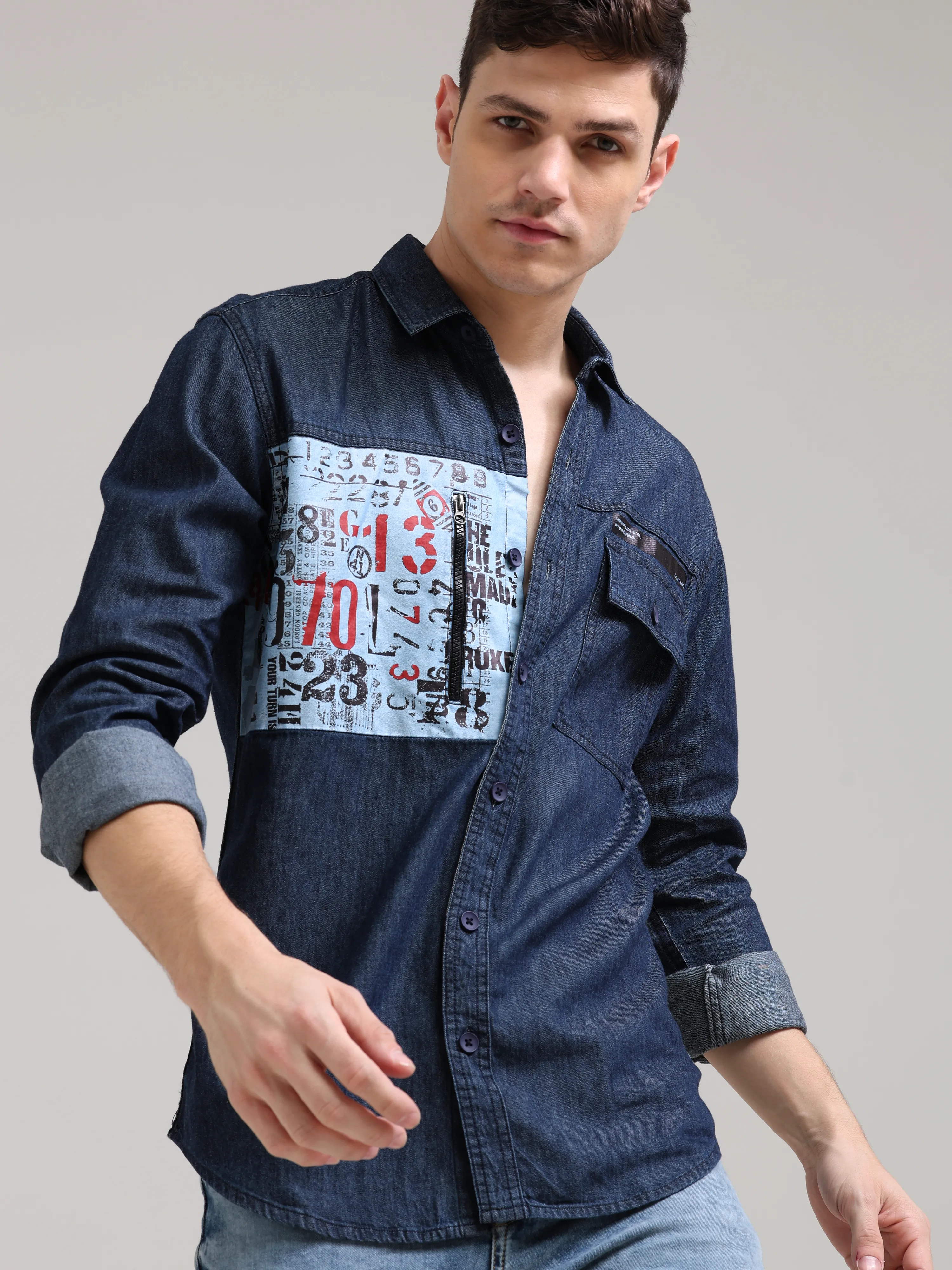 Navy Denim Double Pocket Shirt