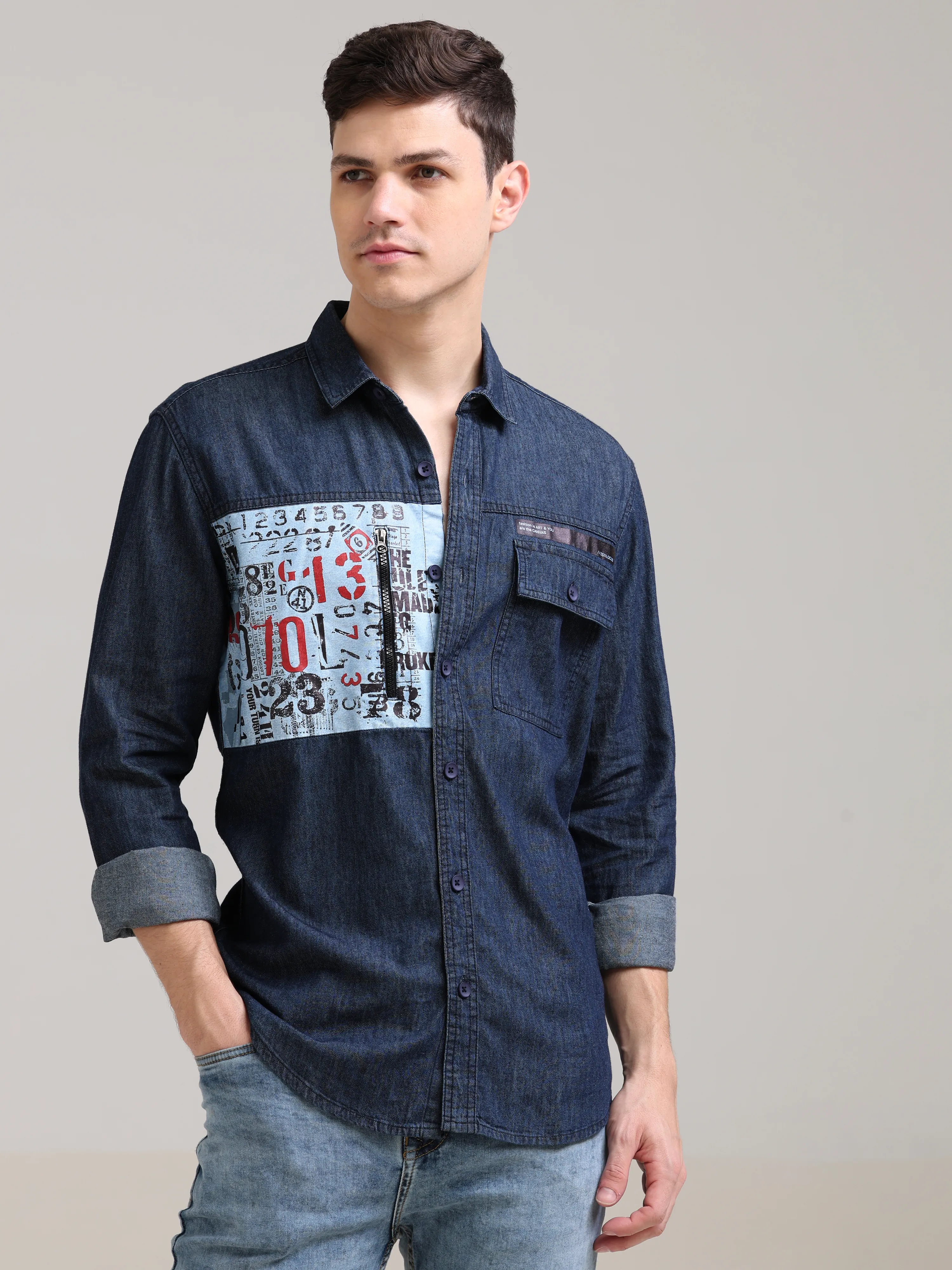 Navy Denim Double Pocket Shirt