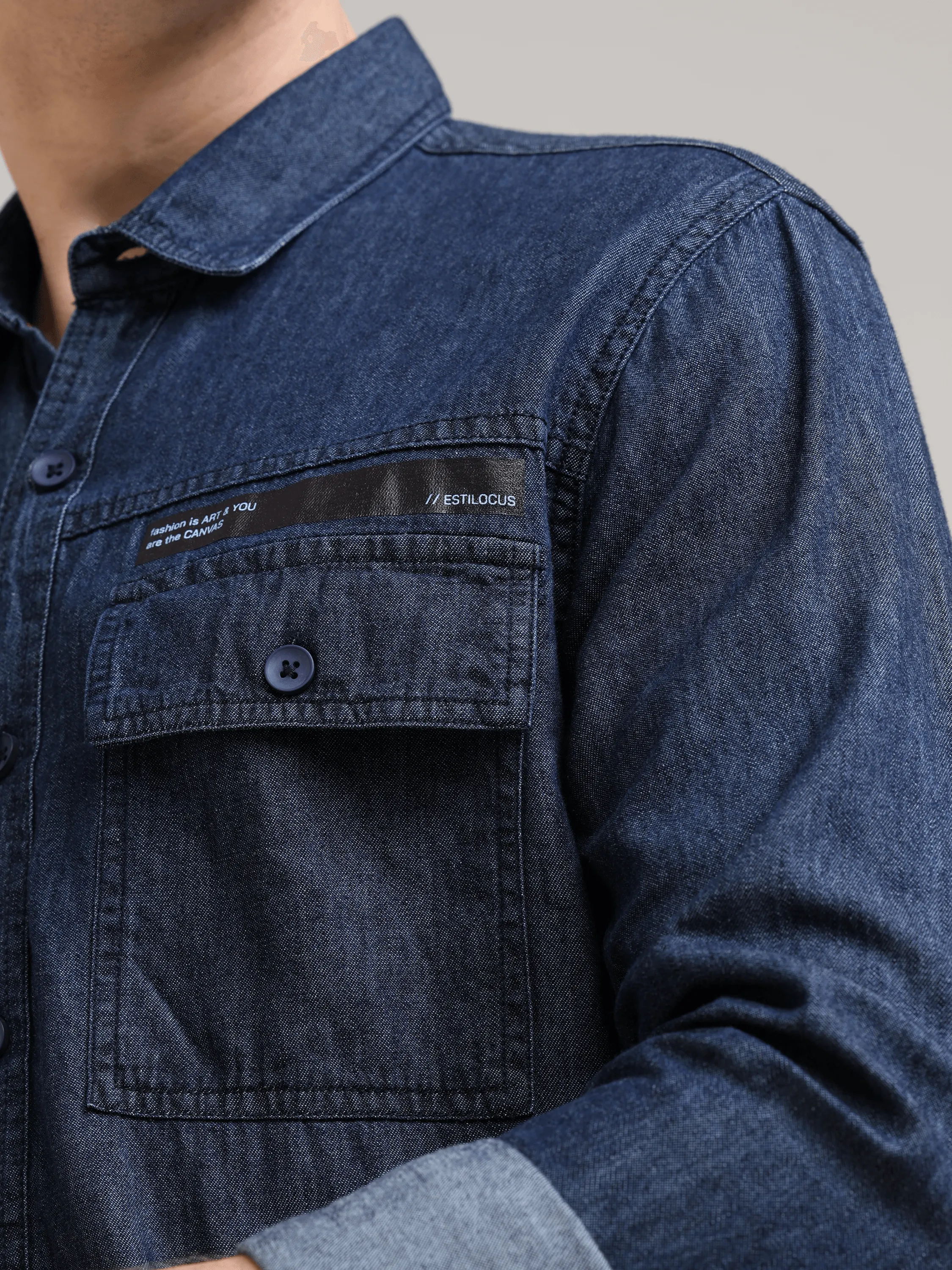 Navy Denim Double Pocket Shirt