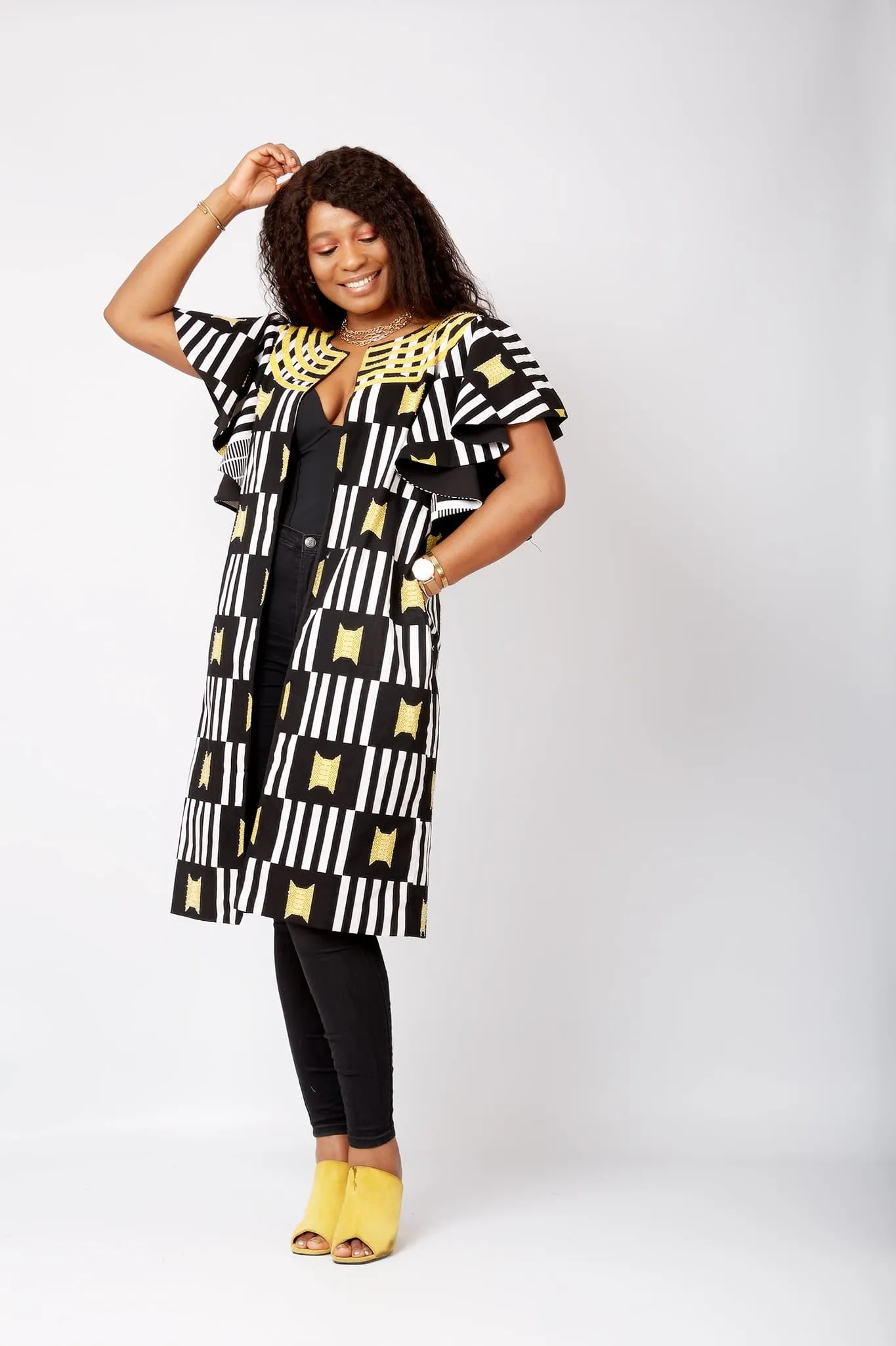 New In Embellished Audre African Print Midi Jacket