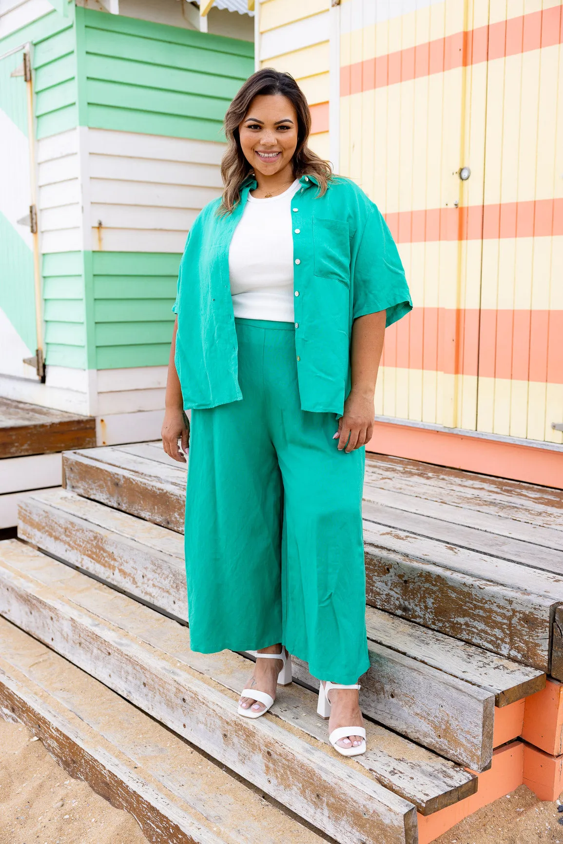 Noah Crop Linen Pants in Jade