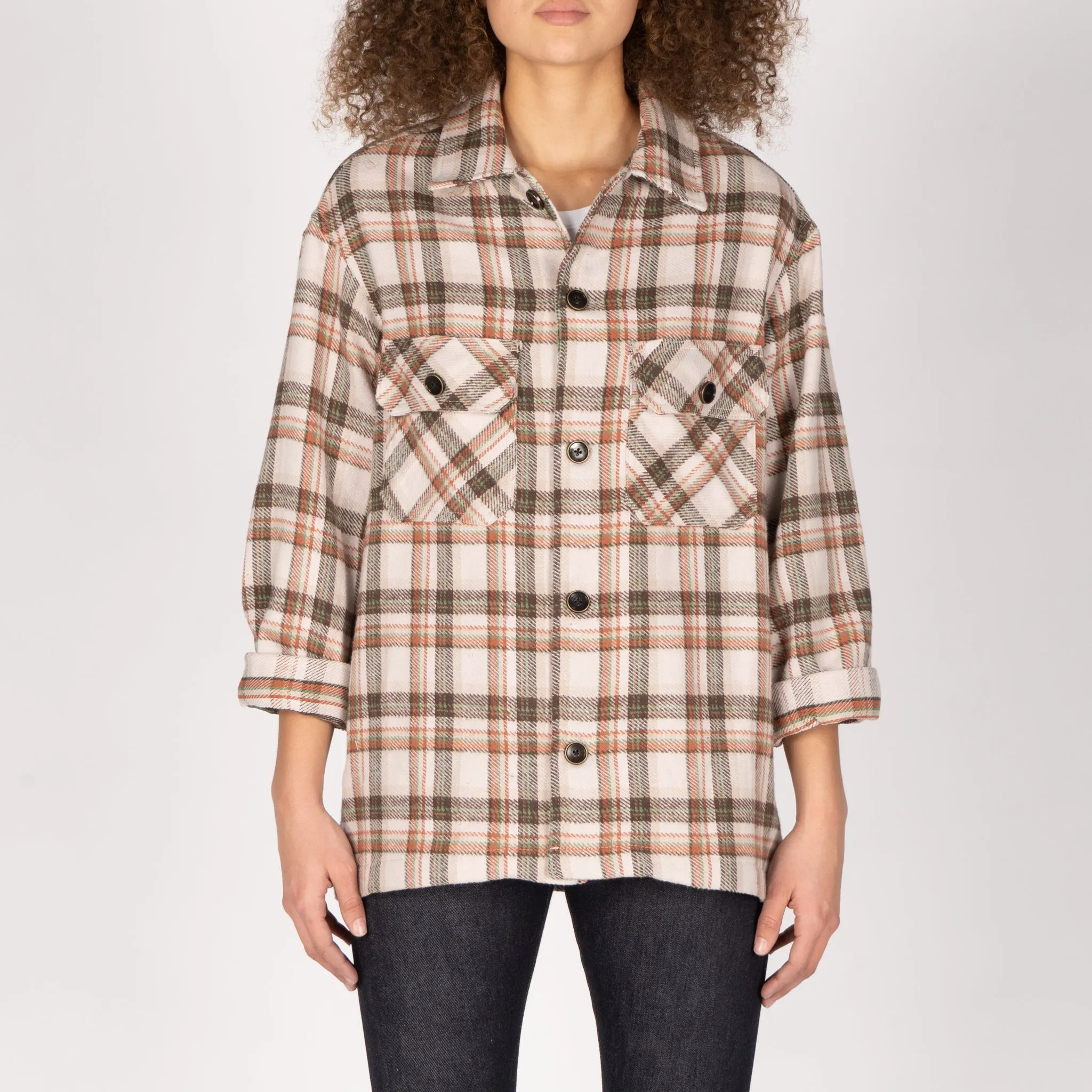 Over Shirt - Triple Yarn Twill Check Brush - Beige