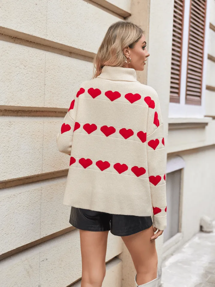 Oversized Turtleneck Heart Sweater