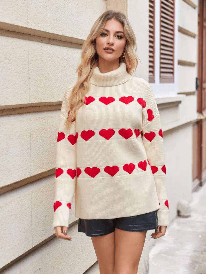 Oversized Turtleneck Heart Sweater