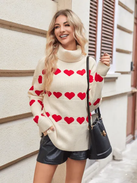 Oversized Turtleneck Heart Sweater