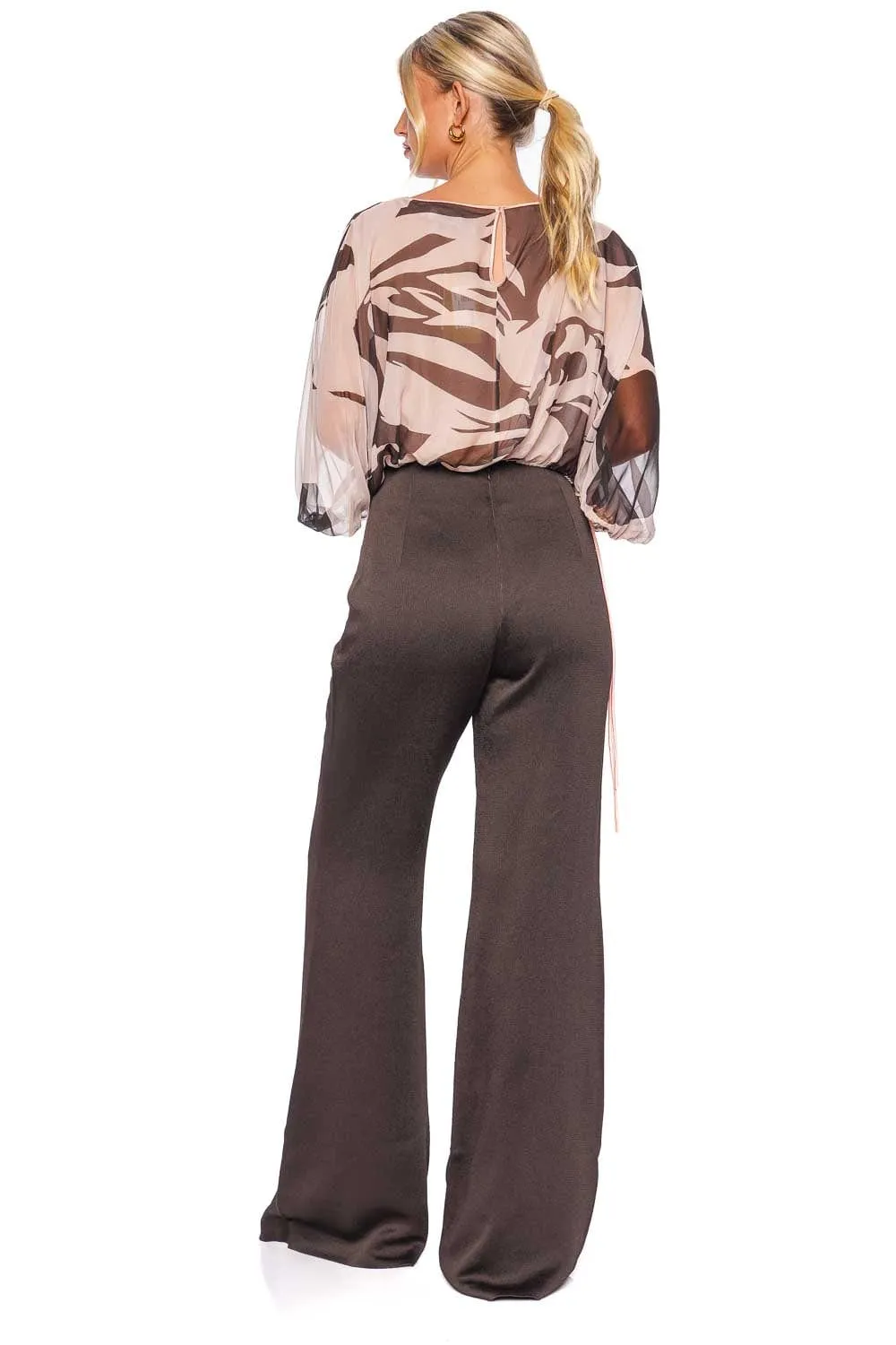 Palermo Brown Wide Leg Satin Pants