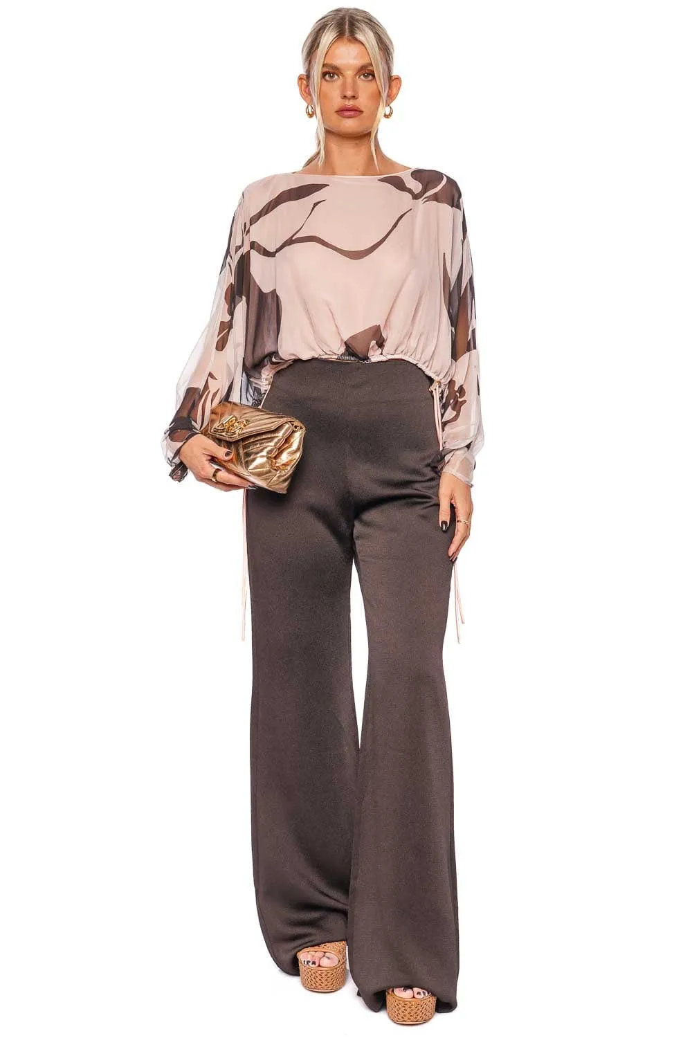 Palermo Brown Wide Leg Satin Pants