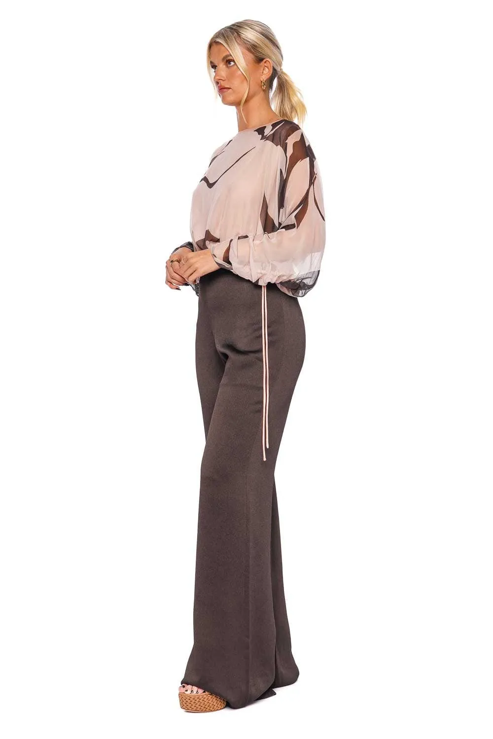 Palermo Brown Wide Leg Satin Pants