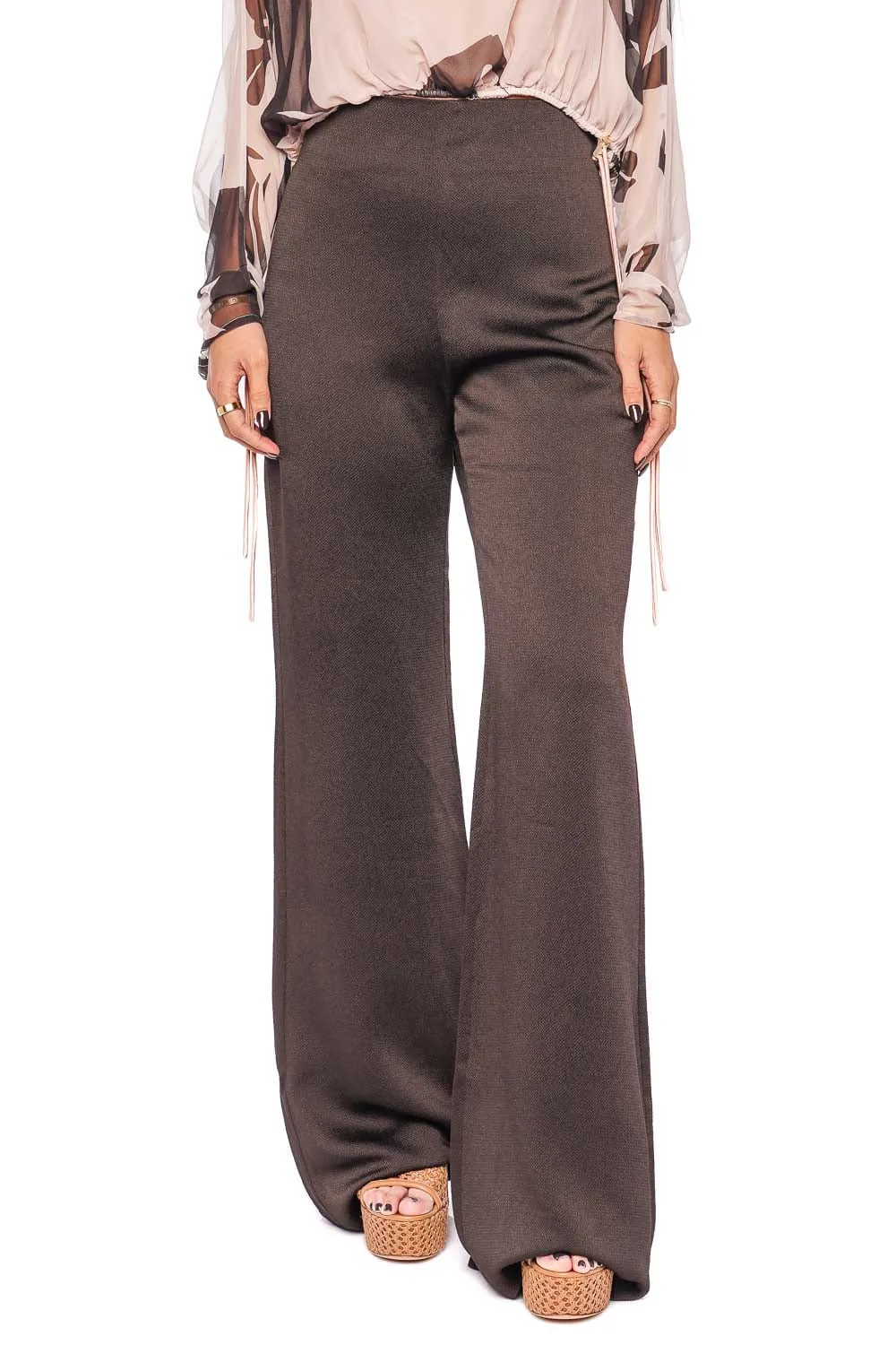 Palermo Brown Wide Leg Satin Pants