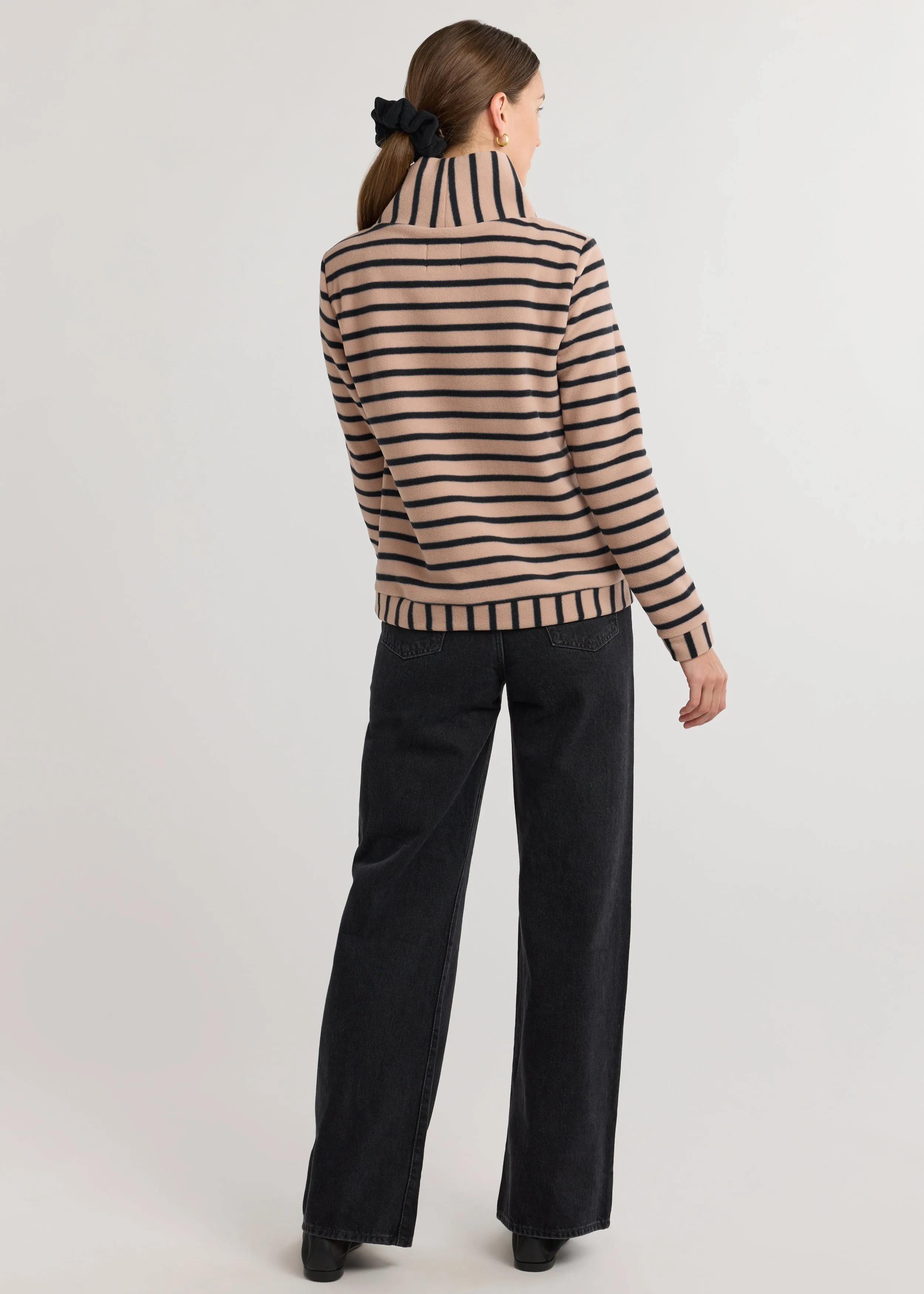 Park Slope Turtleneck in Vello Fleece (Khaki/Black Mariner Stripe)