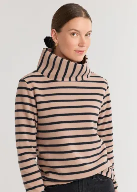 Park Slope Turtleneck in Vello Fleece (Khaki/Black Mariner Stripe)