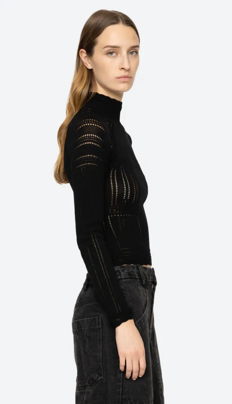 Paxton Turtleneck Sleeve Knit Top in Black