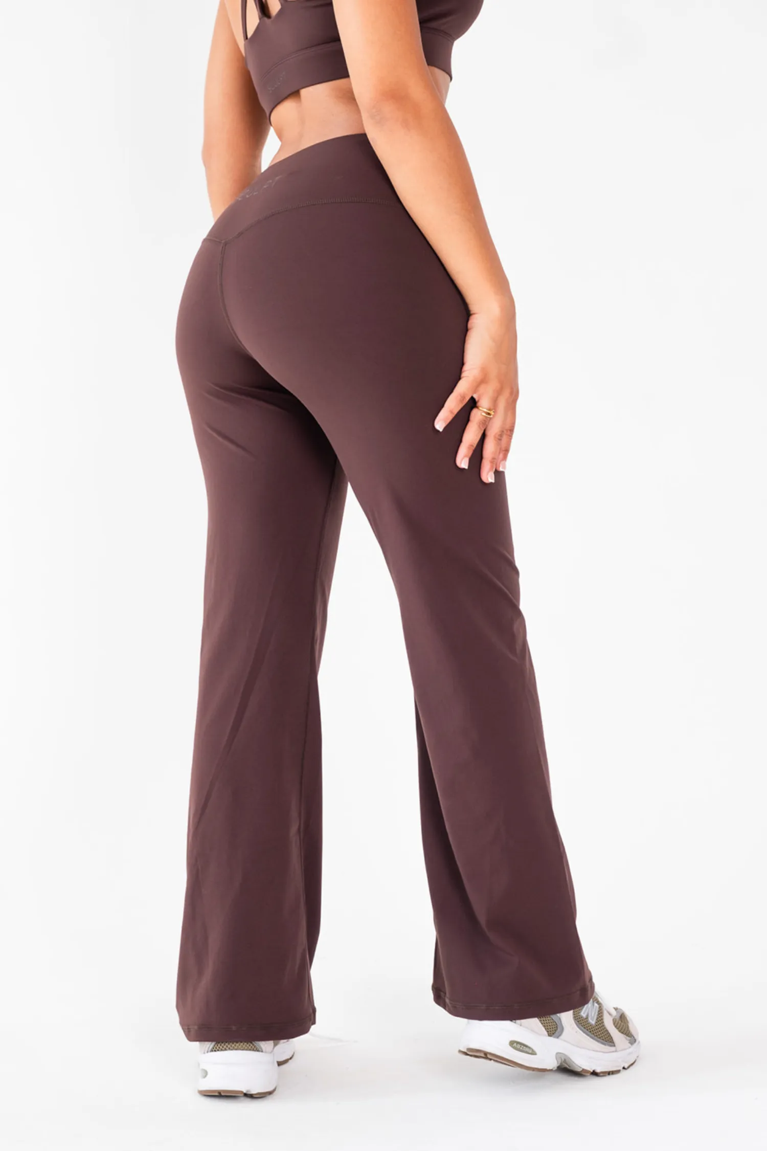 Petite High Waisted Wide Leg Flares Espresso