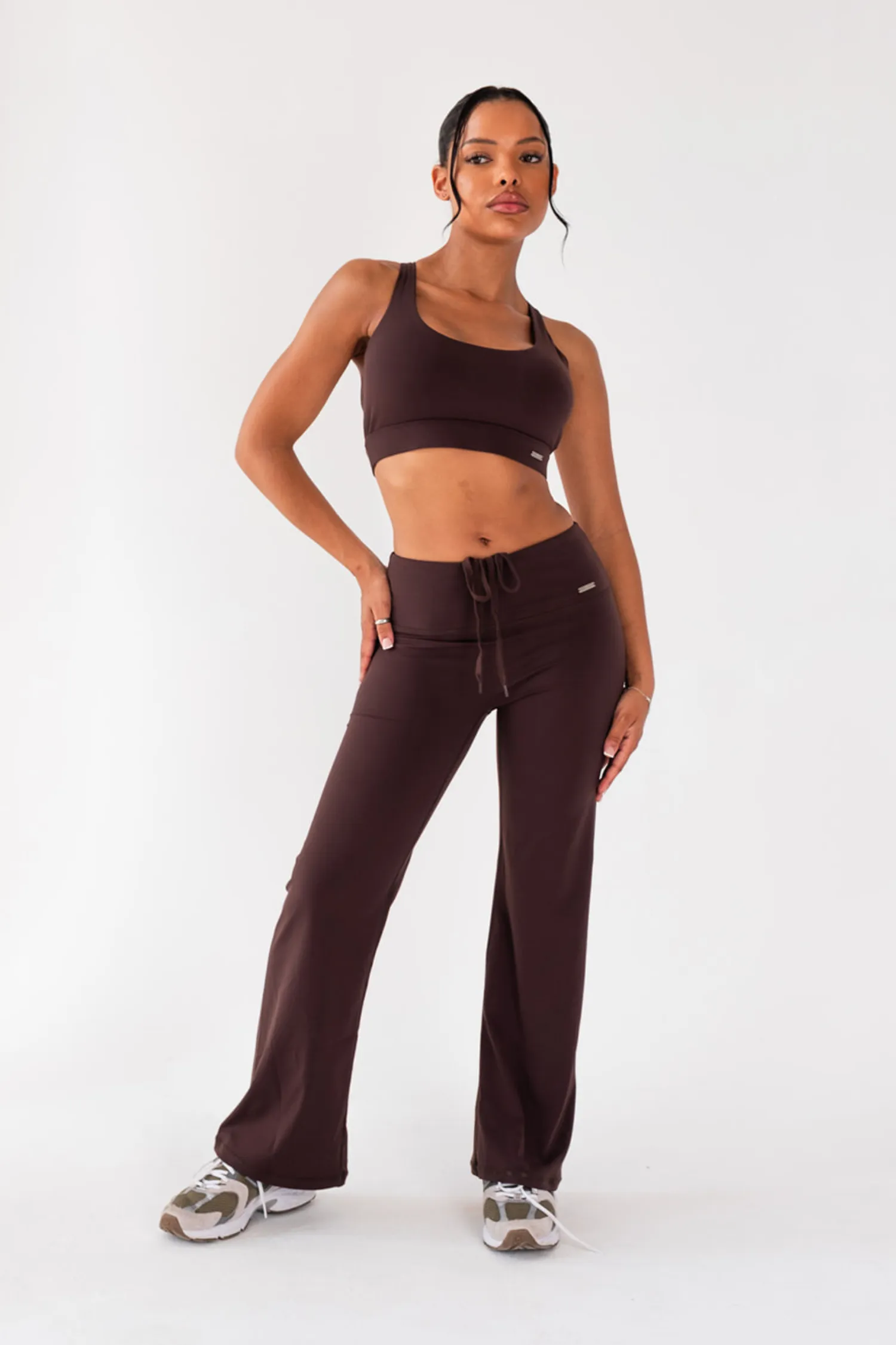 Petite High Waisted Wide Leg Flares Espresso