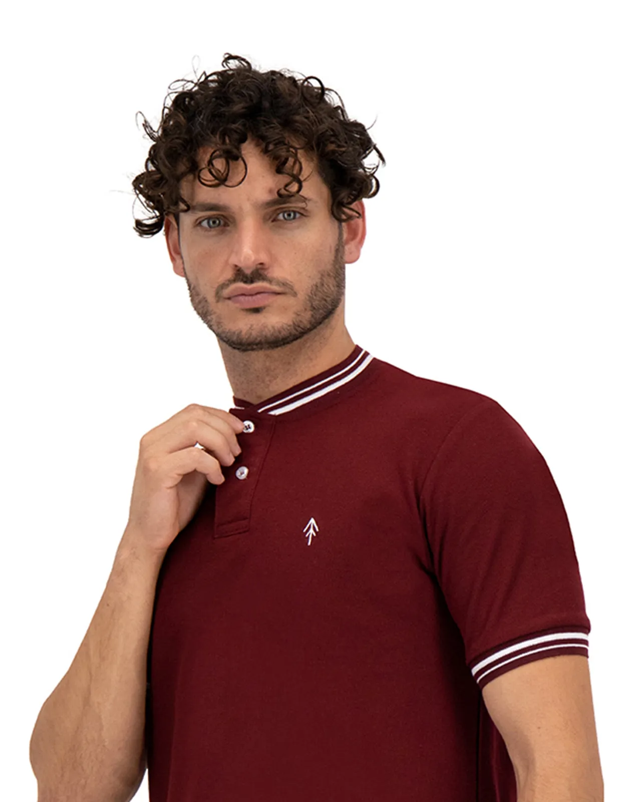 Playera Cuello Bomber Regular Fit Para Hombre - Vino