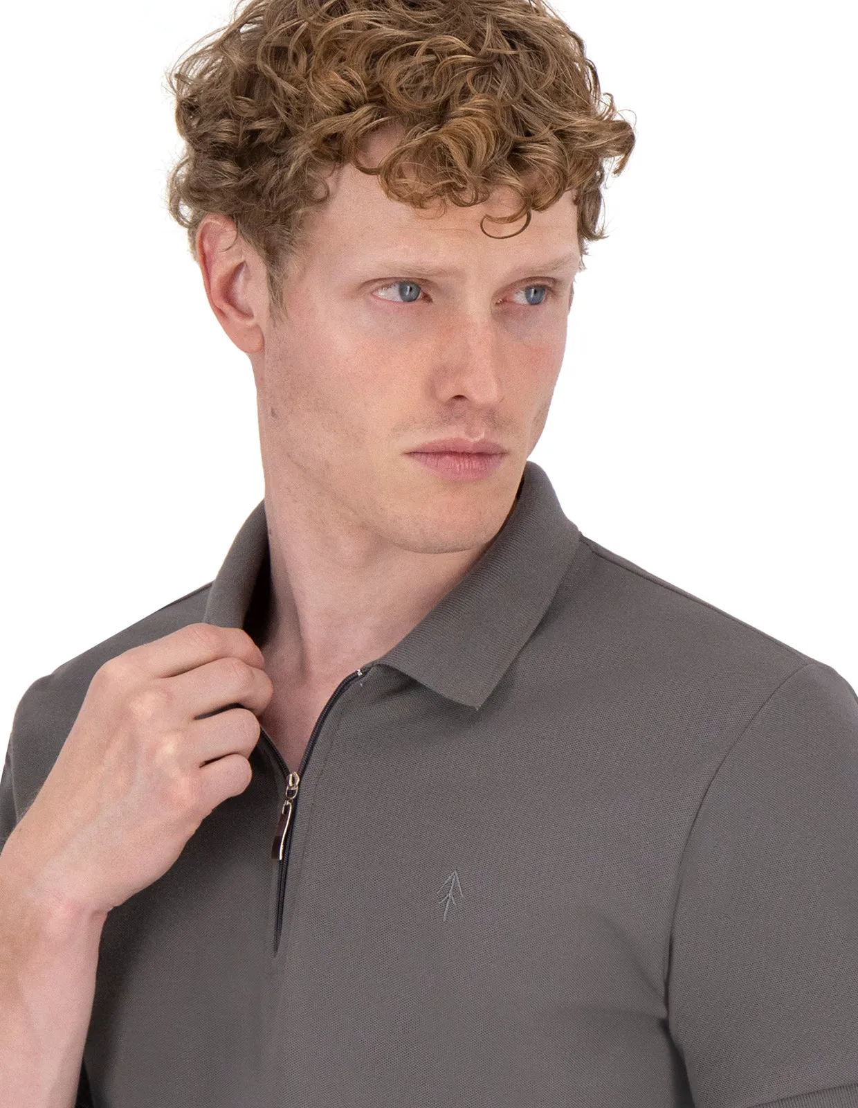 Playera Polo Con Cierre Holstone Slim Fit - Gris