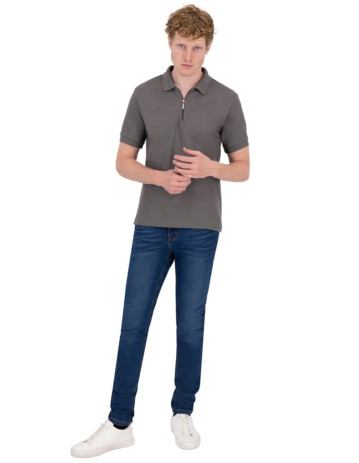 Playera Polo Con Cierre Holstone Slim Fit - Gris