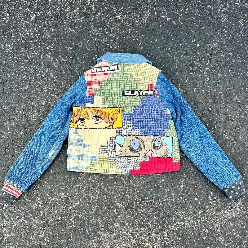 Quilt and Denim Jacket featuring Demon Slayer applique