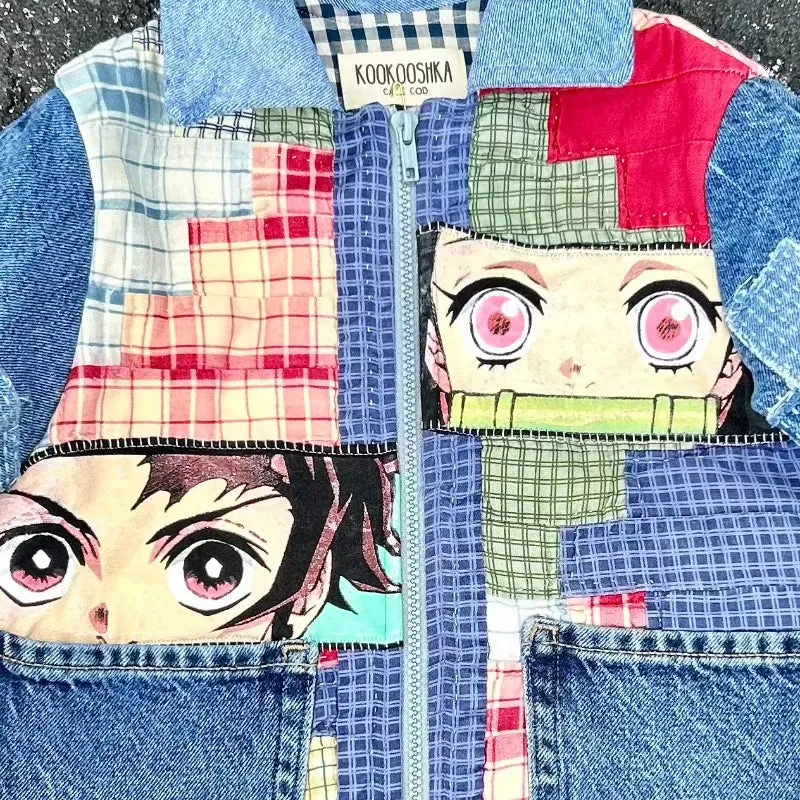 Quilt and Denim Jacket featuring Demon Slayer applique