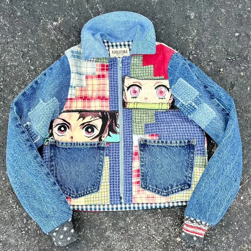 Quilt and Denim Jacket featuring Demon Slayer applique