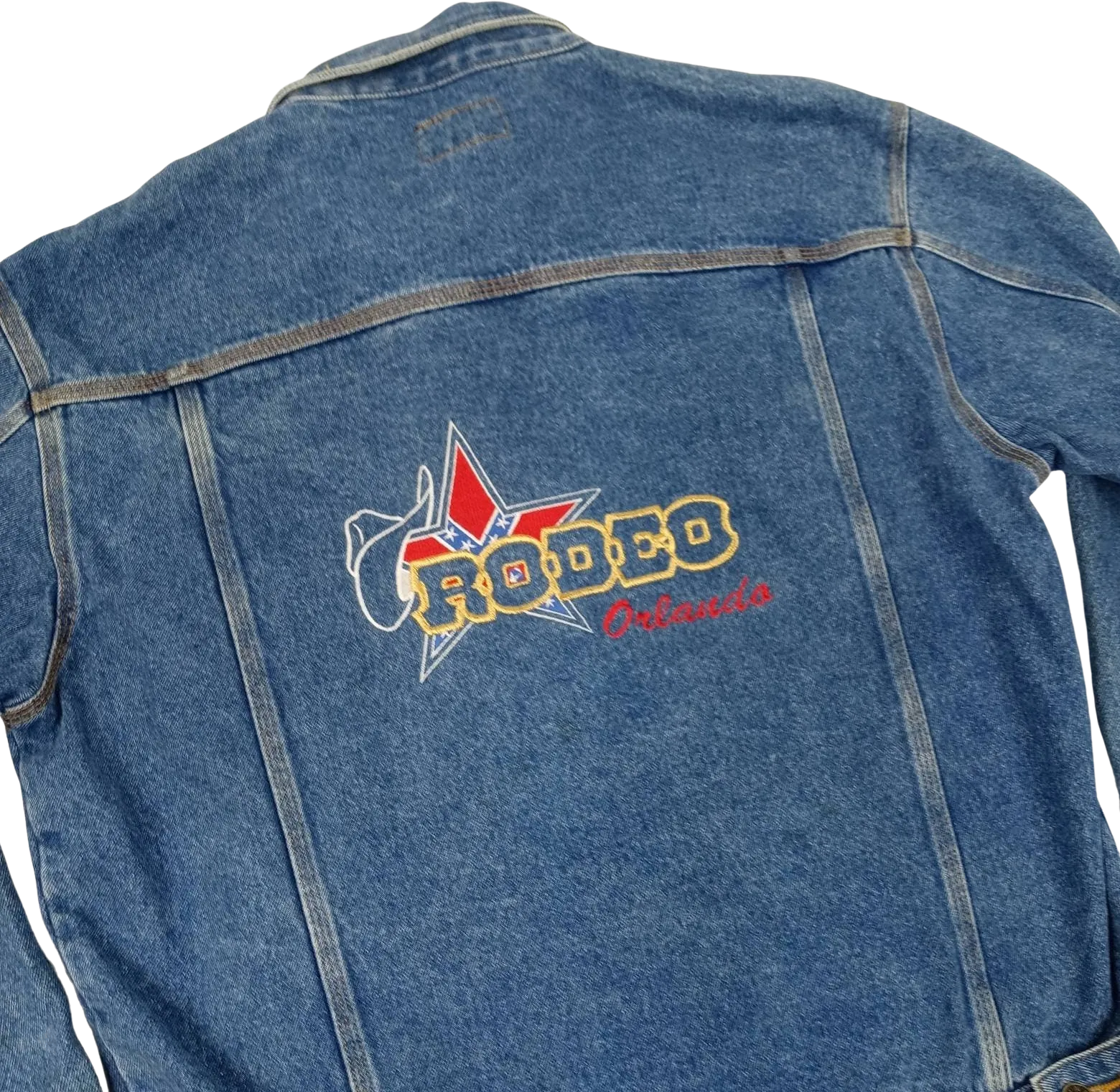 "rodeo Orlando" Embroidered Blue Denim Jean Jacket Unisex by Sunbelt