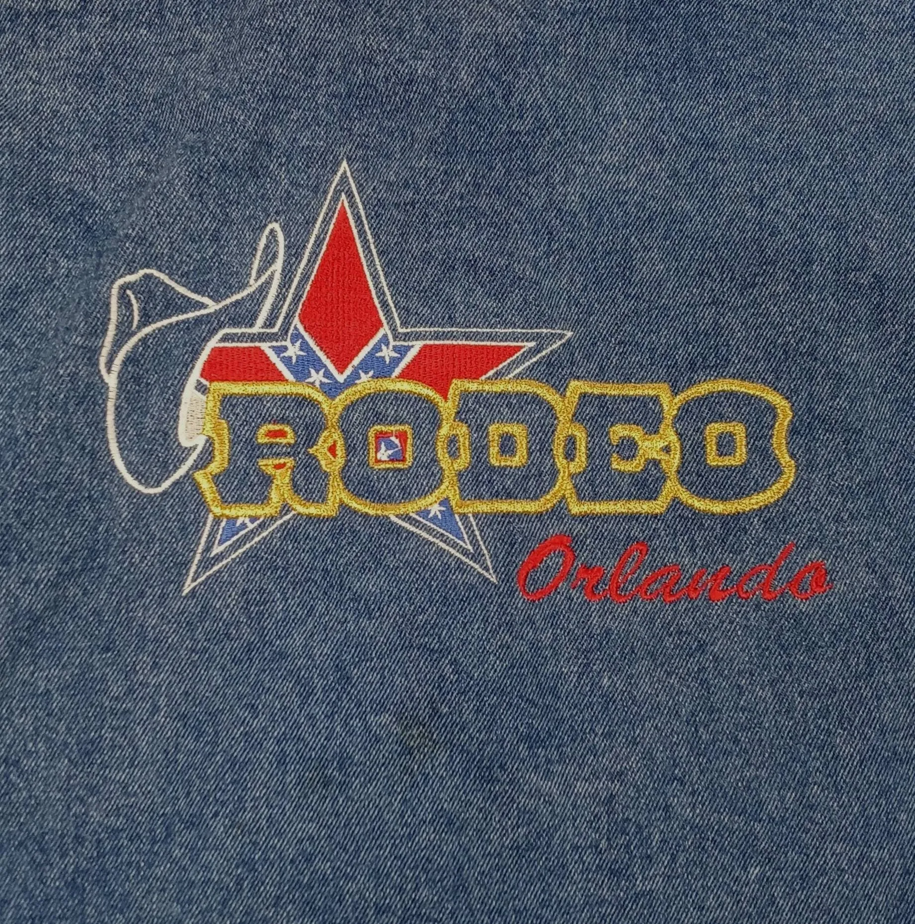 "rodeo Orlando" Embroidered Blue Denim Jean Jacket Unisex by Sunbelt