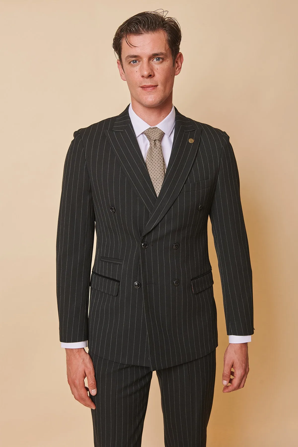 ROCCO - Black Pinstripe Double Breasted Blazer