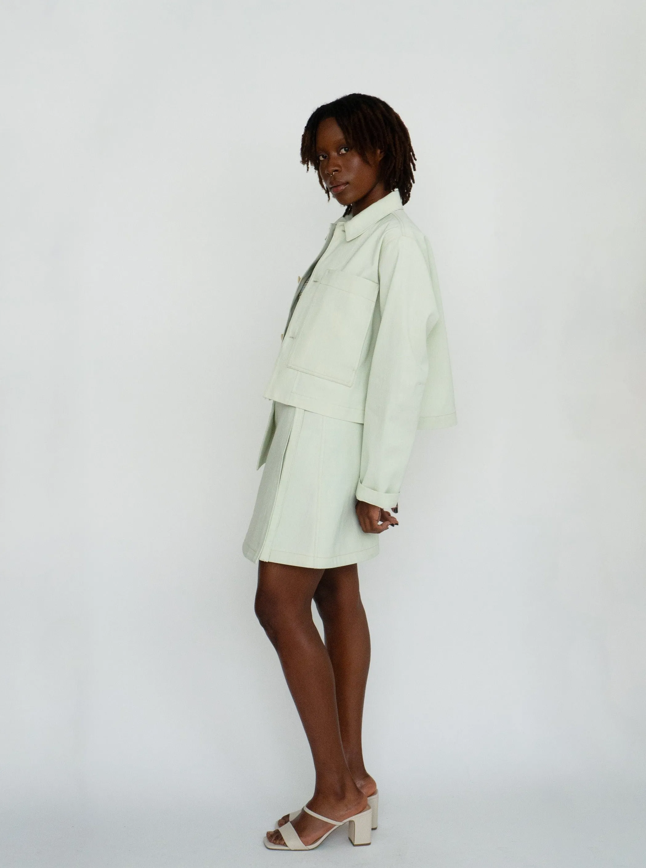 SEGRETA pale green denim jacket